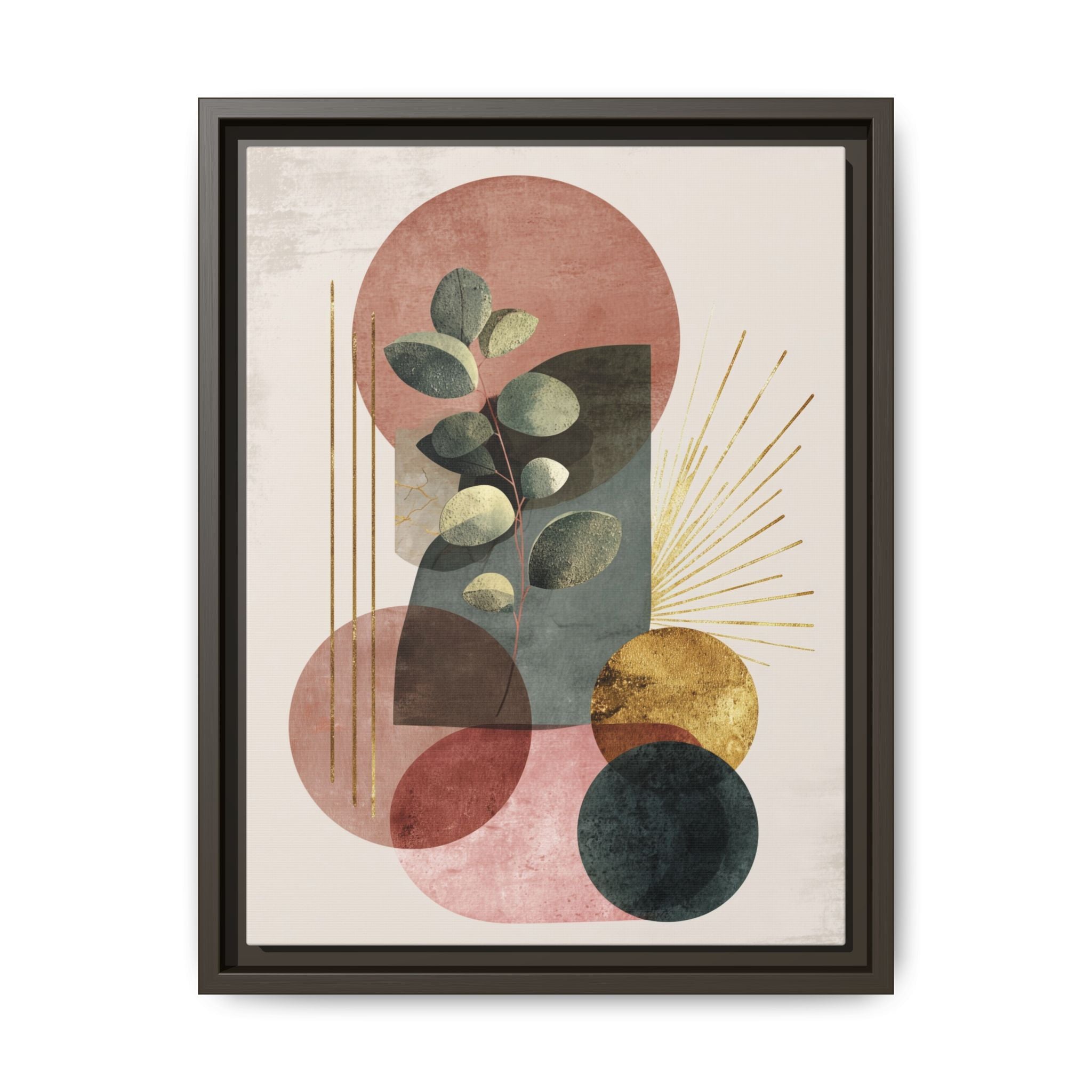 Botanical Geometric Symphony: Eucalyptus Harmony, Metallic Intersections, Modern Earth Tones   |   Custom Orders Accepted