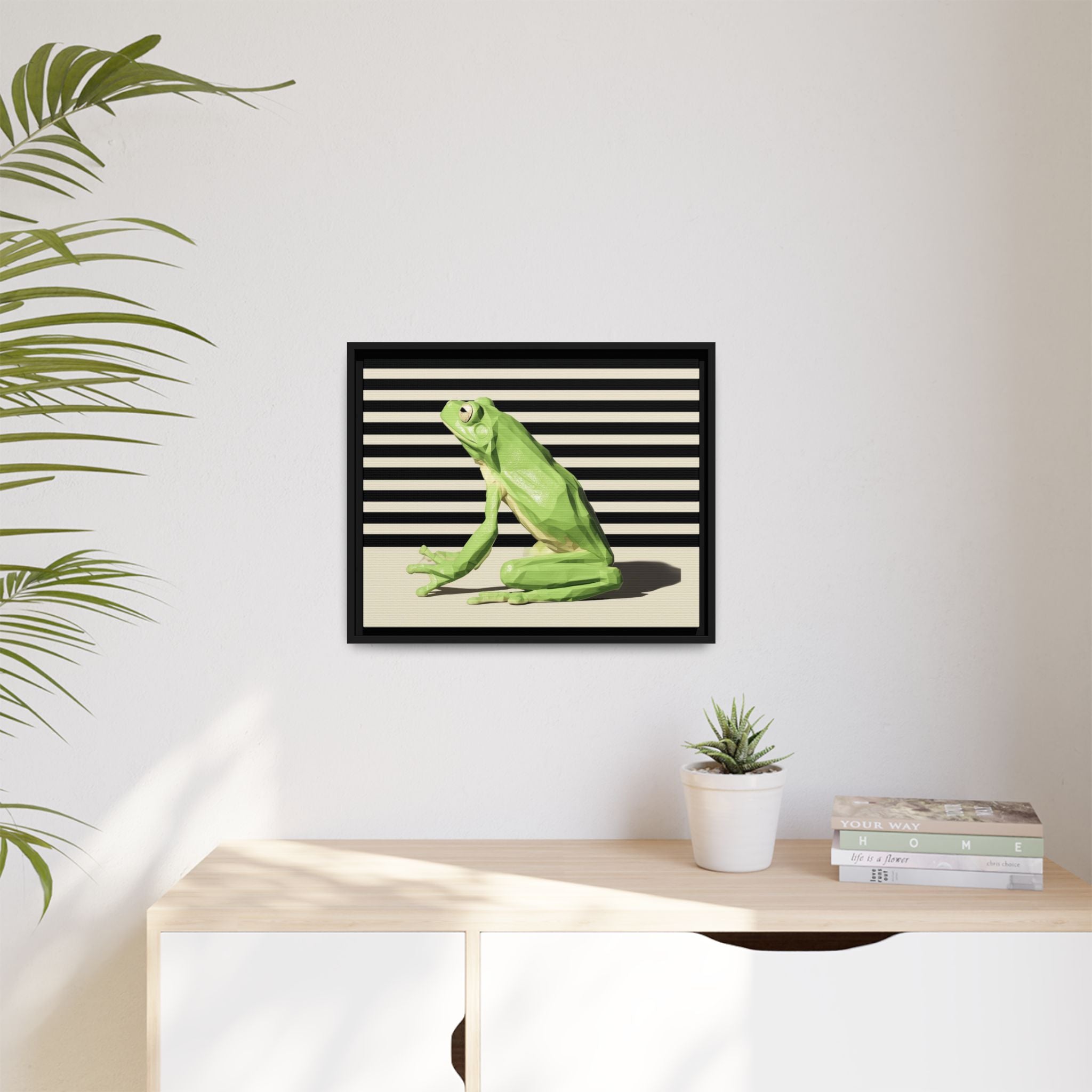 Geometric Frog Framed Print : Low-Poly Amphibian Design, Contemporary Minimalist Art   |  Personalized & Custom Orders Available