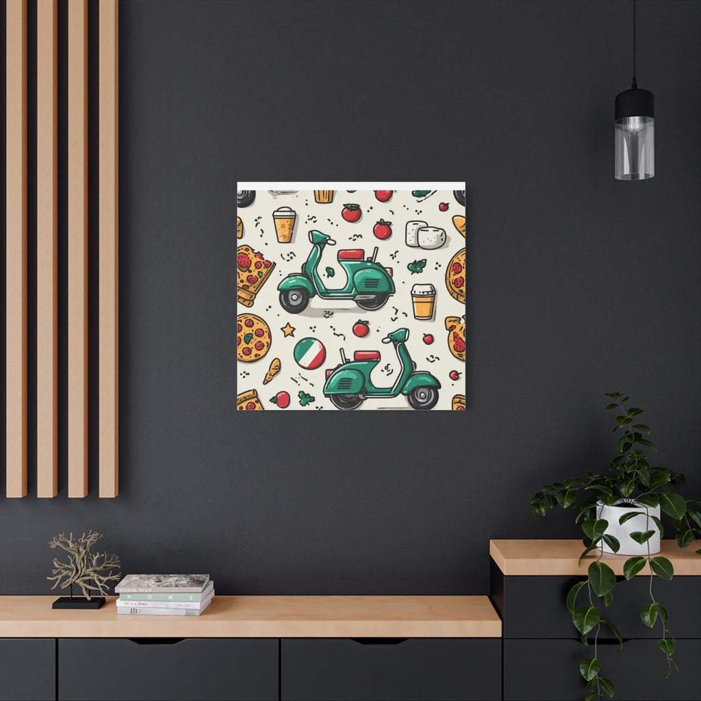 Vibrant Travel Nostalgia Canvas Art, Scooter Decor, Foodie Wall Art, Fun Home Decor, Gift for Adventurers, Kitchen Wall Hanging