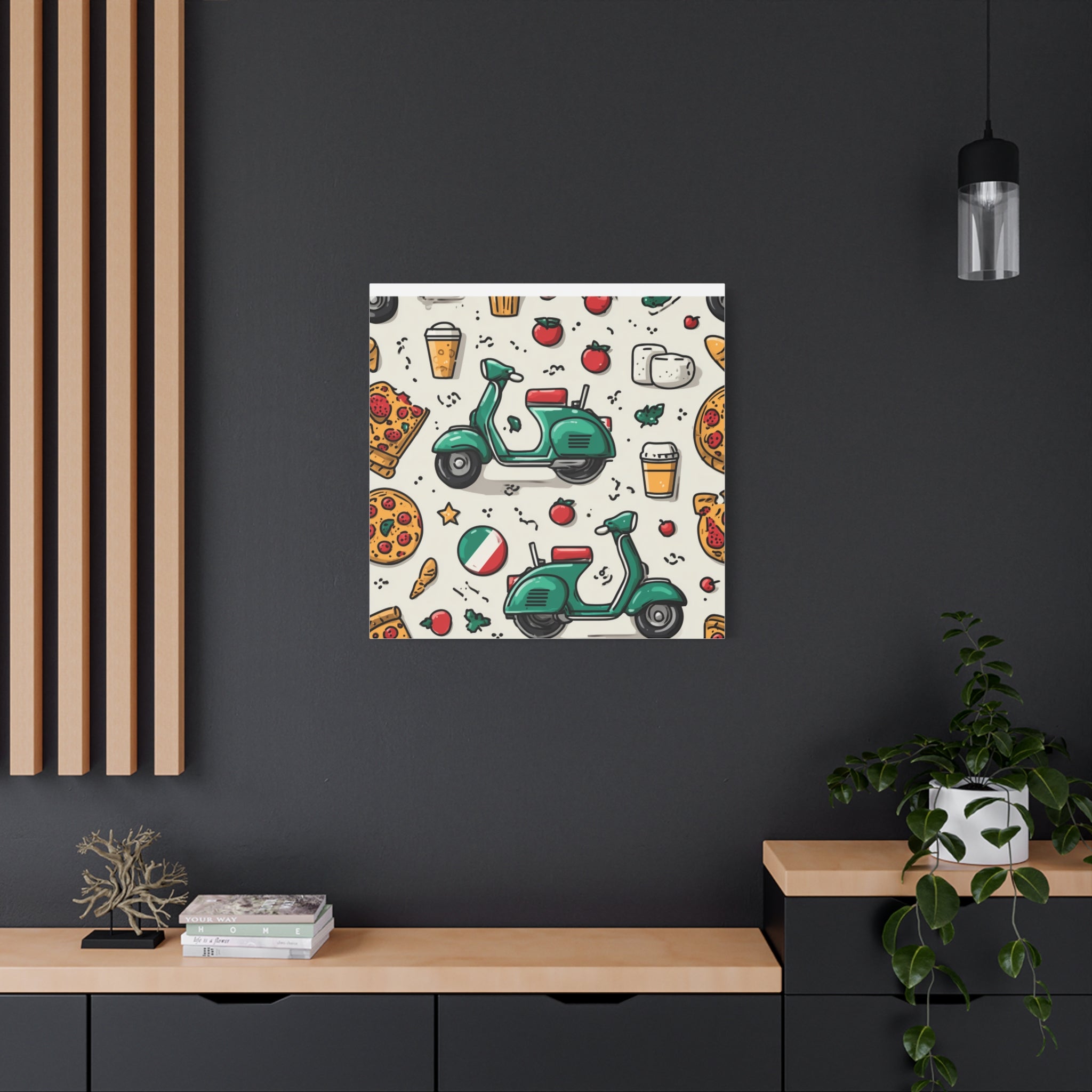 Vibrant Travel Nostalgia Canvas Art, Scooter Decor, Foodie Wall Art, Fun Home Decor, Gift for Adventurers, Kitchen Wall Hanging