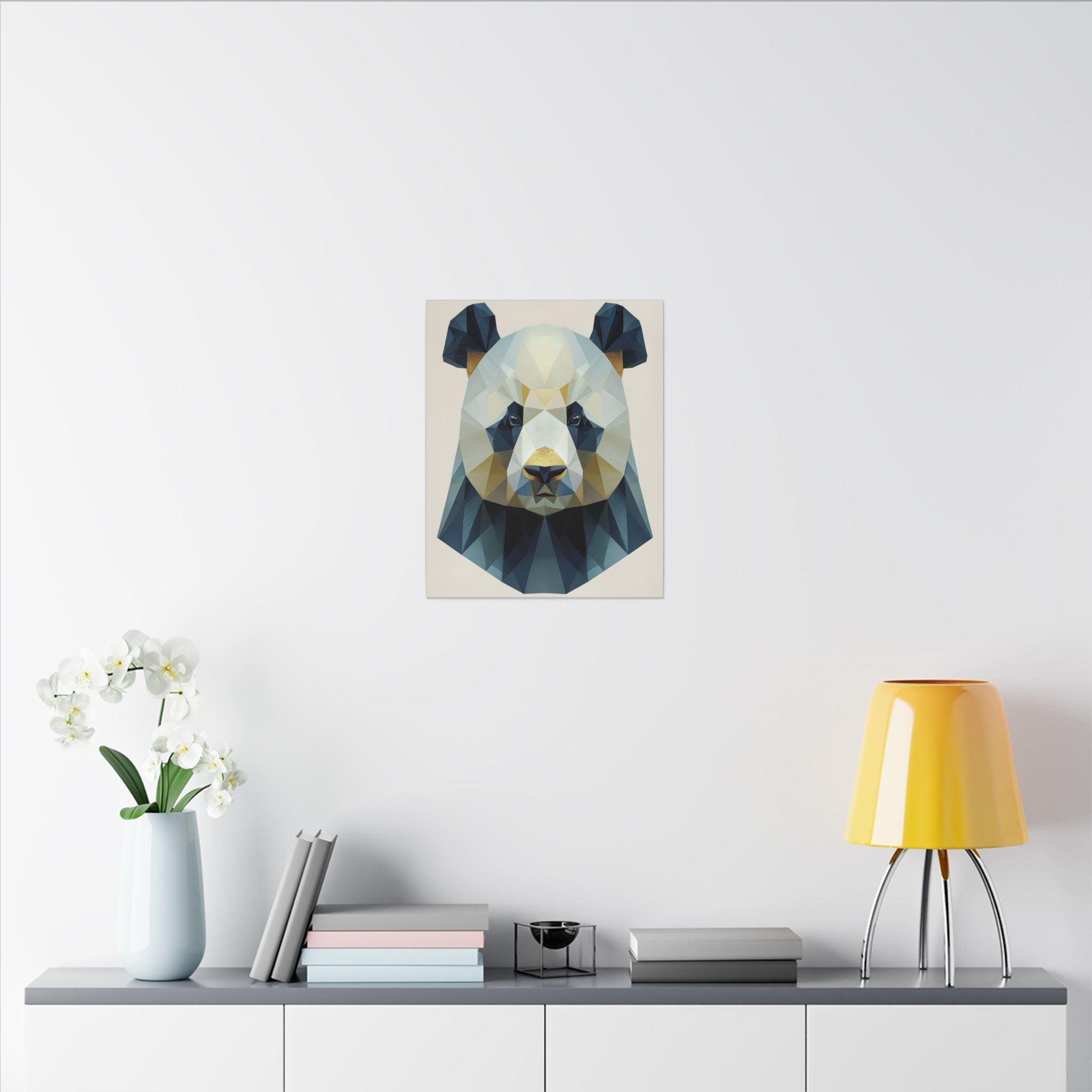 Geometric Panda: Low-Poly Animal Art, Modern Minimalist Design, Blue and Gold Illustration   |  Personalized & Custom Orders Available