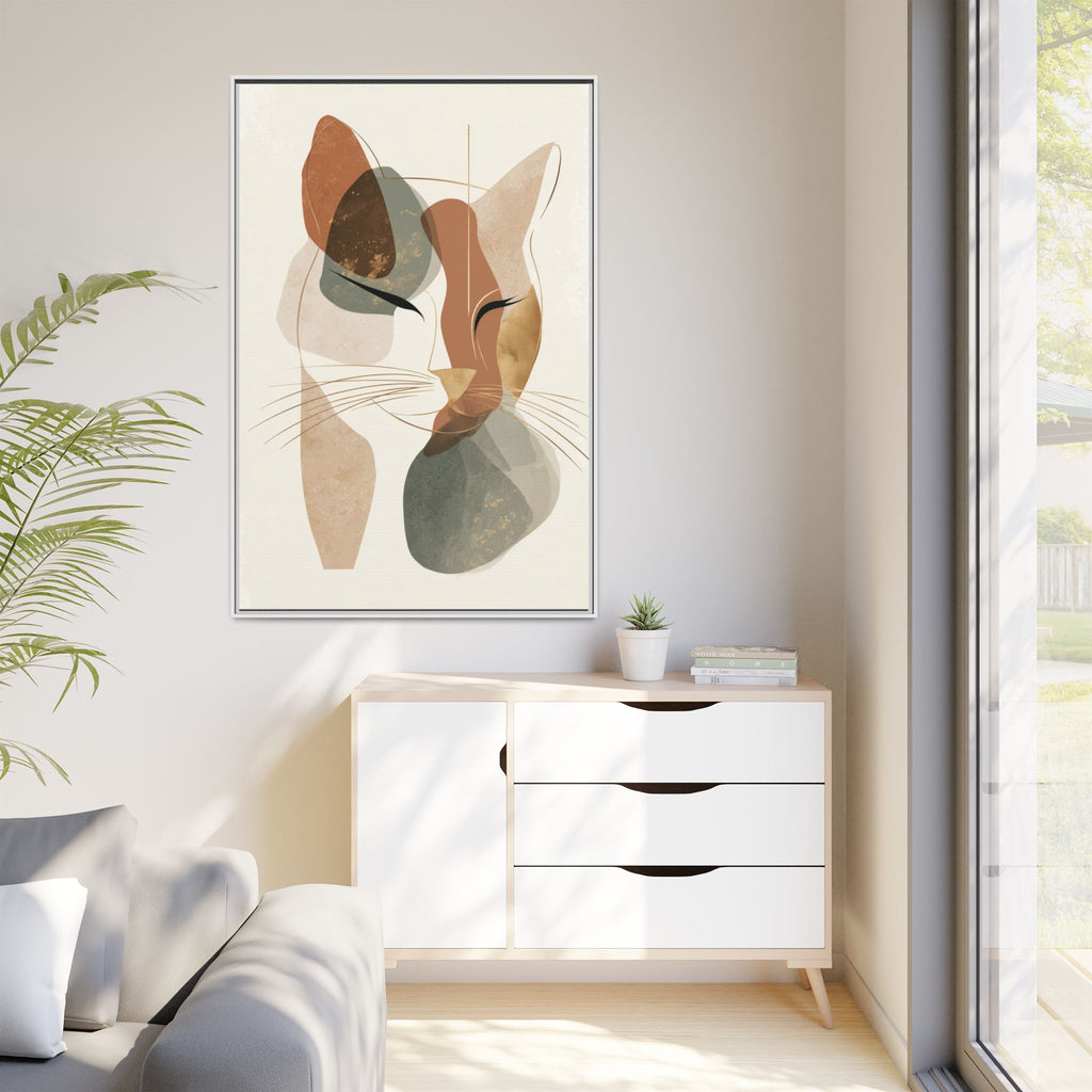 Feline Geometry: Abstract Cat Portrait, Minimalist Earth Tones   |  Personalized & Custom Orders Available