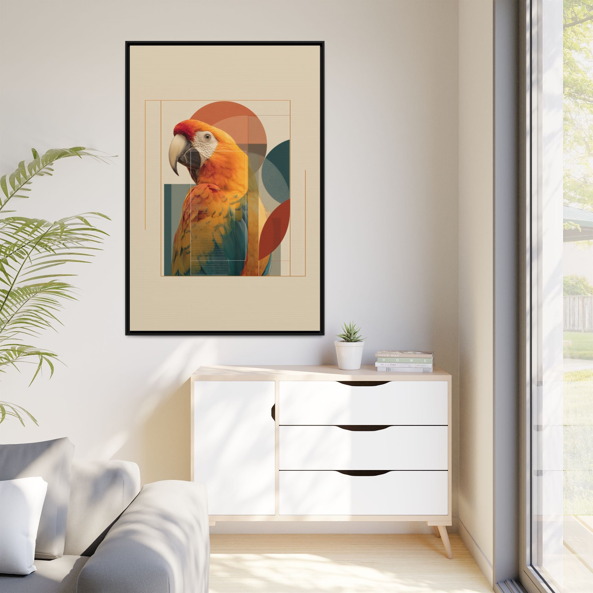 Macaw Geometry: Vibrant Avian Portrait, Modernist Graphic Design   |  Personalized & Custom Orders Available
