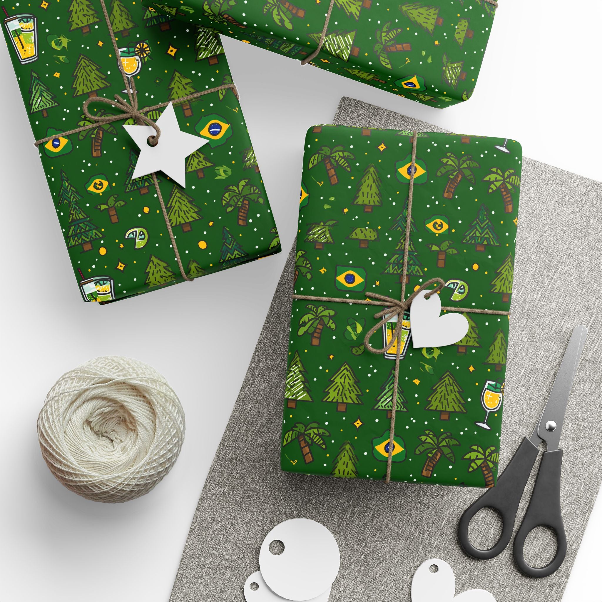Brazillian Brazil Wrapping Paper Roll — Festive Green Holiday Gift Wrap