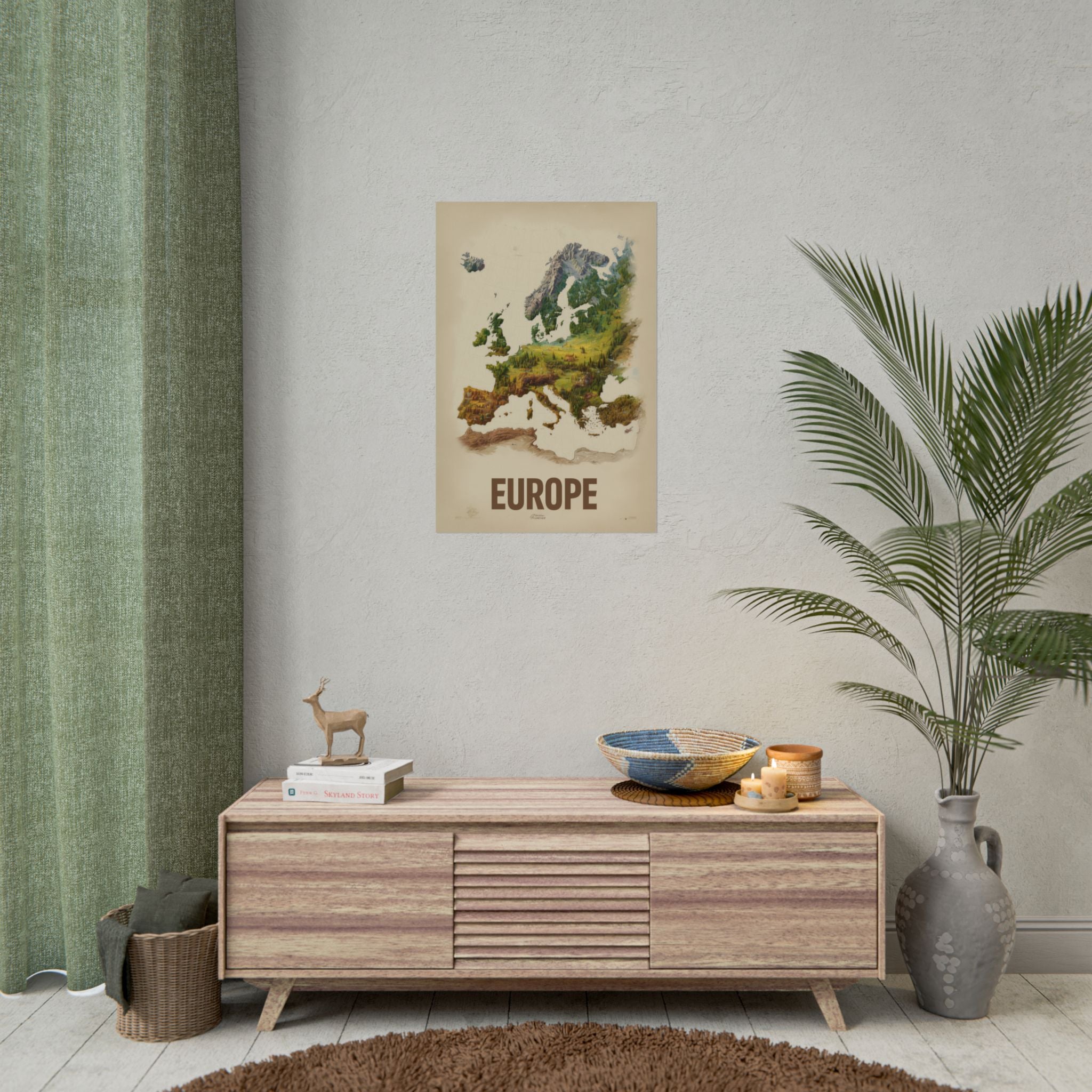 Europe Map Poster — Vintage Nature Scenic Travel Wall Art (Rolled Poster)