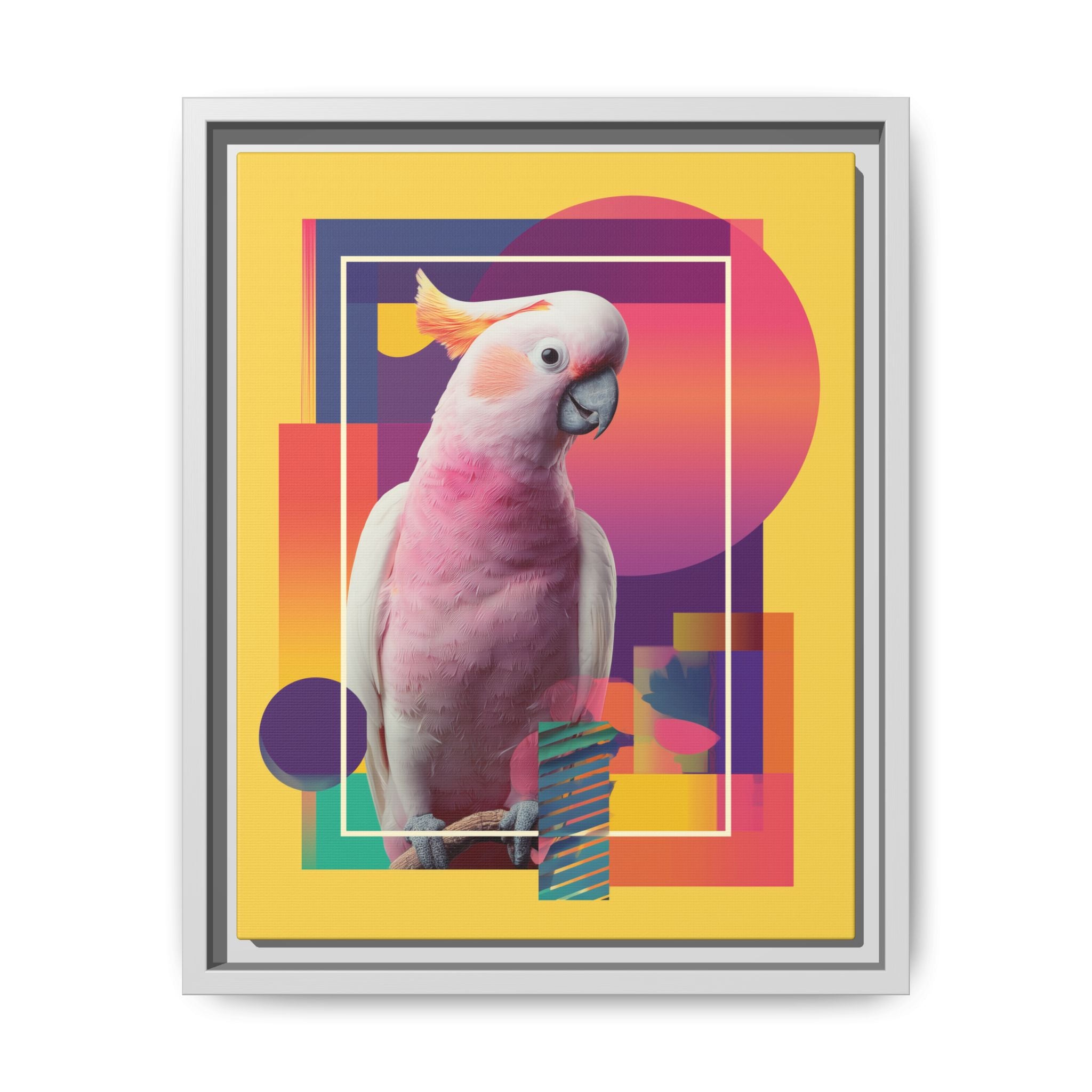 Framed Print, Cockatoo Abstract Geometric Wall Art, Matte Canvas, Colorful Bird Poster, Modern Home Decor, Tropical Animal Painting, Unique