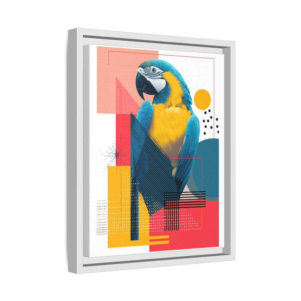 Prismatic Parrot Framed Print: Blue and Yellow Macaw in Geometric Space, Digital Art Composition   |  Personalized & Custom Orders Available