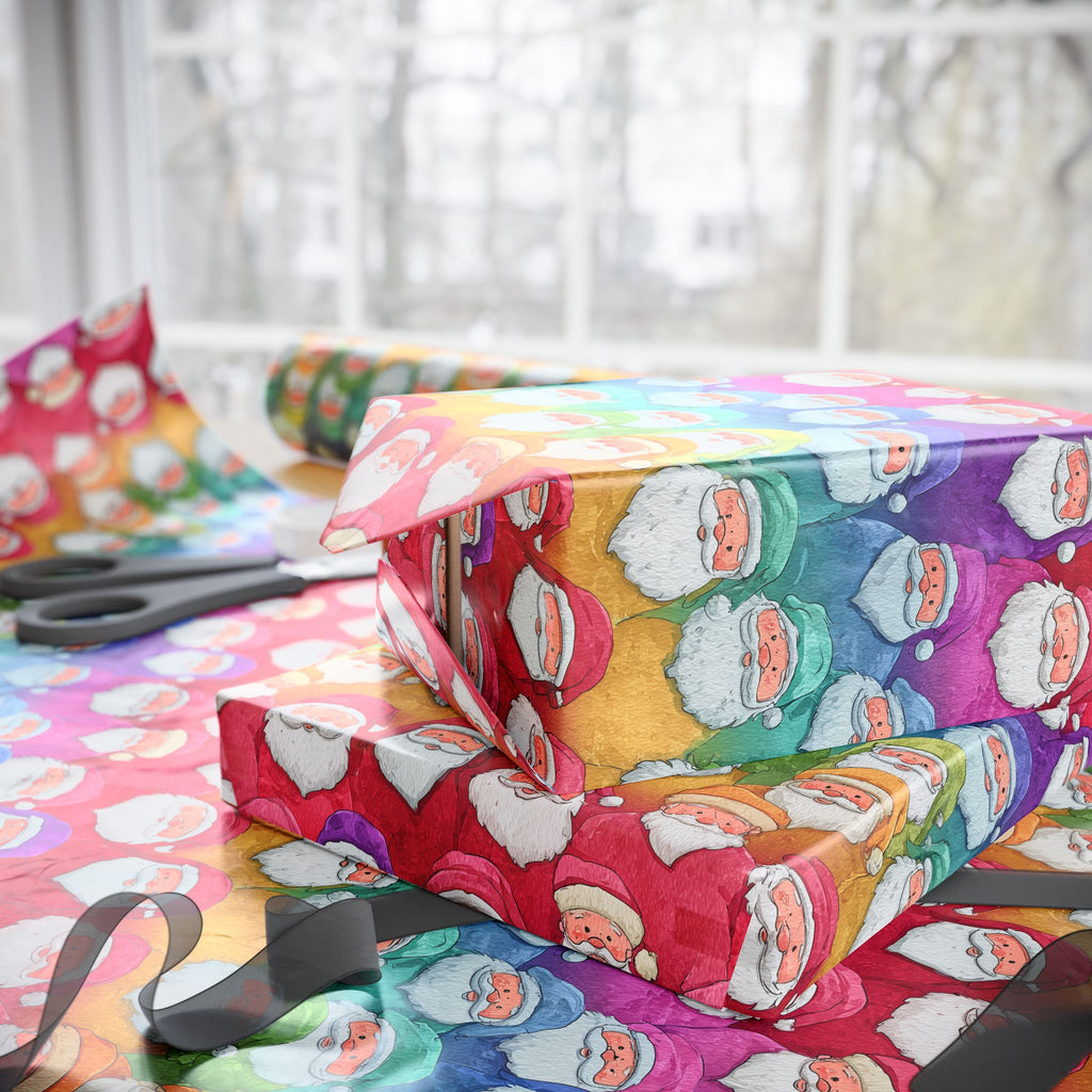 Bold Colorful Santa Pattern Wrapping Paper Roll — Colorful Rainbow Holiday Gift Wrap