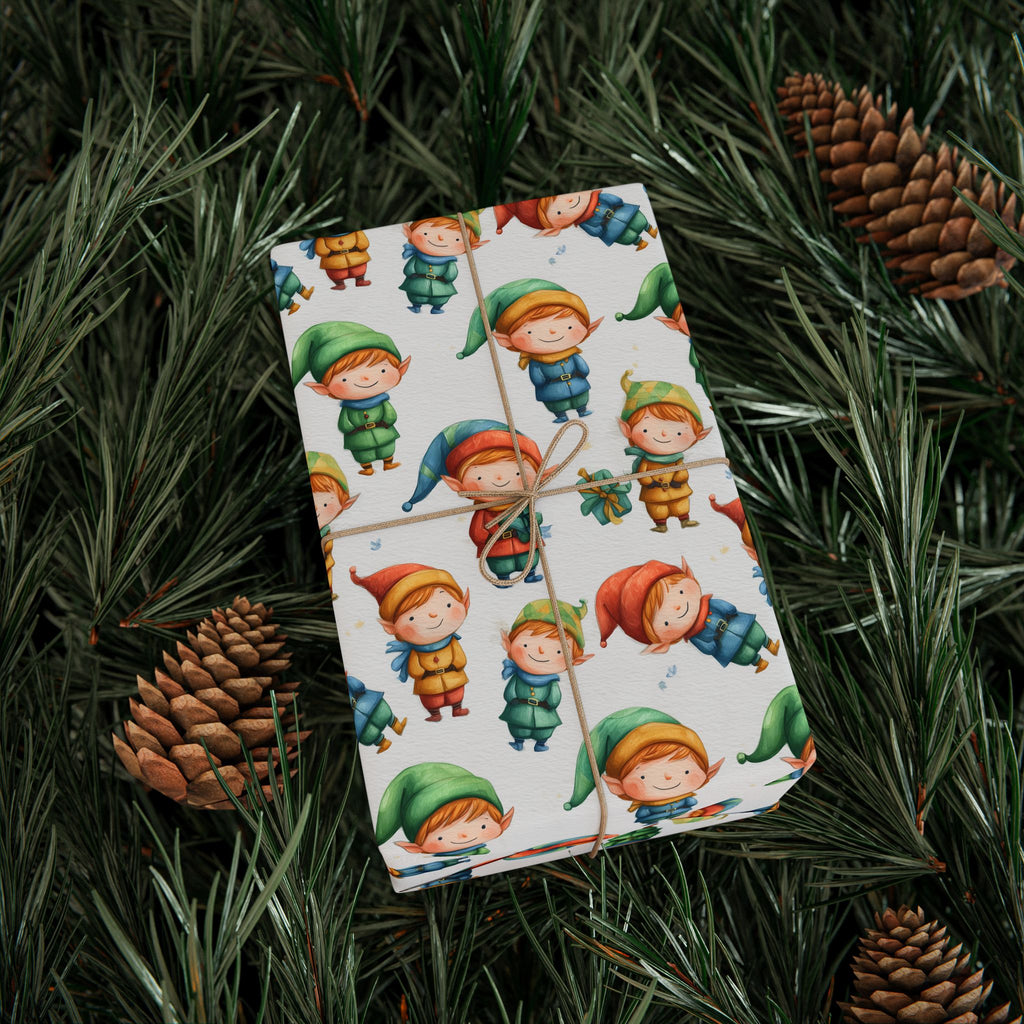 Christmas Elves Wrapping Paper - Cute Holiday Gift Wrap Sheet