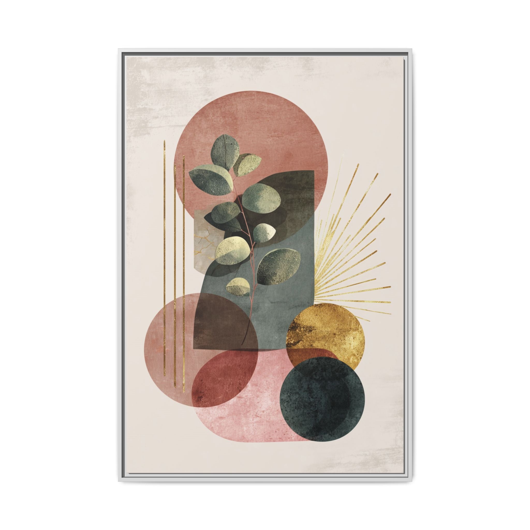 Botanical Geometric Symphony: Eucalyptus Harmony, Metallic Intersections, Modern Earth Tones   |   Custom Orders Accepted