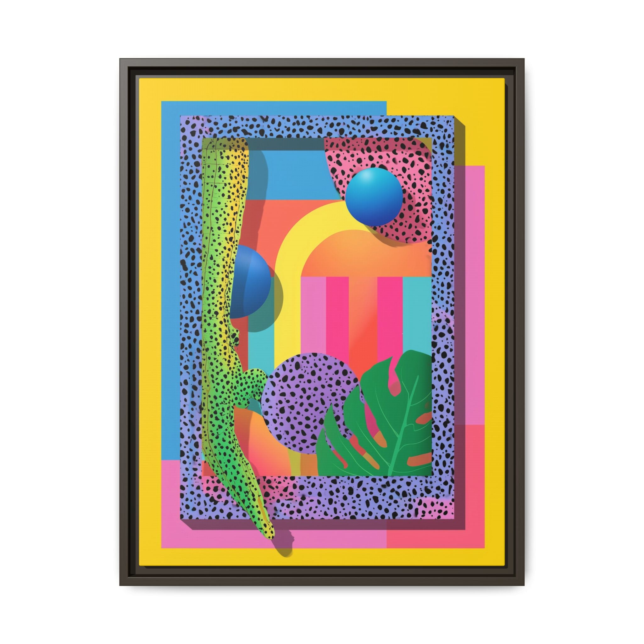 Geometric Rhythms: Abstract Layers of Color, Dimensional Shapes and Tropical Elements, Vibrant Modern Art Composition   |   Custom Orders