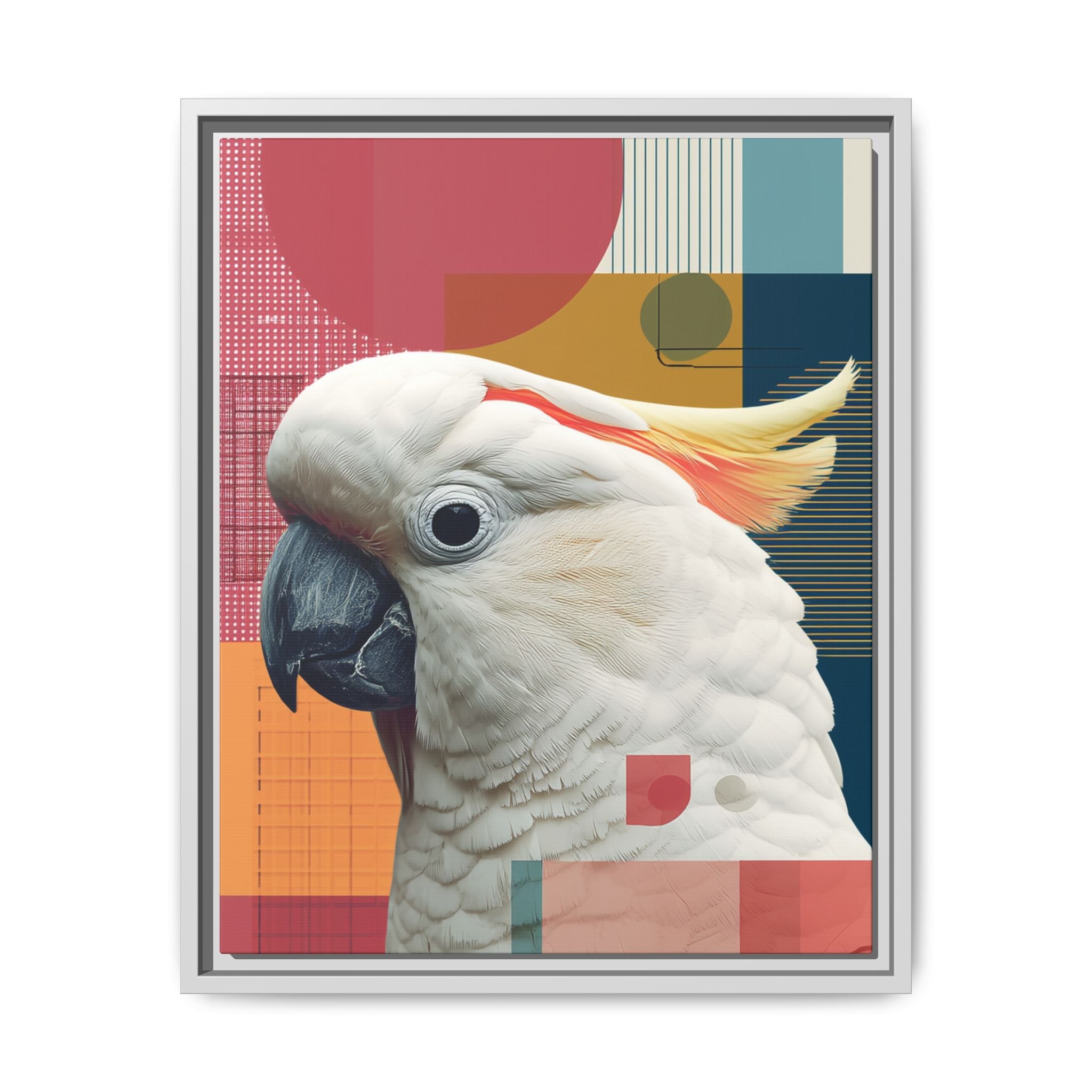 Framed Print, Cockatoo Abstract Geometric Wall Art, Matte Canvas, Colorful Bird Poster, Modern Home Decor, Tropical Animal Painting, Unique