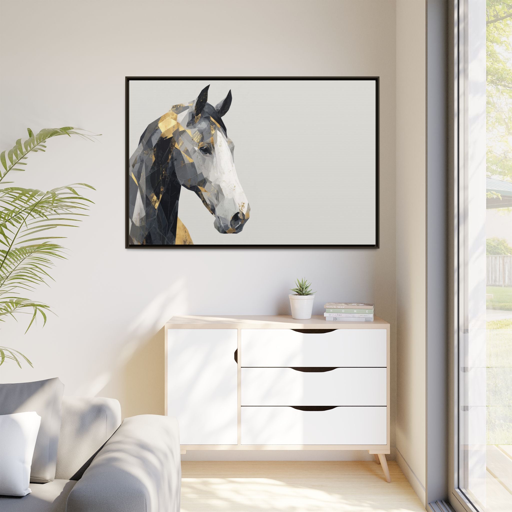 Geometric Stallion: Cubist Equine Art, Modern Metallic Polygonal Design   |  Personalized & Custom Orders Available