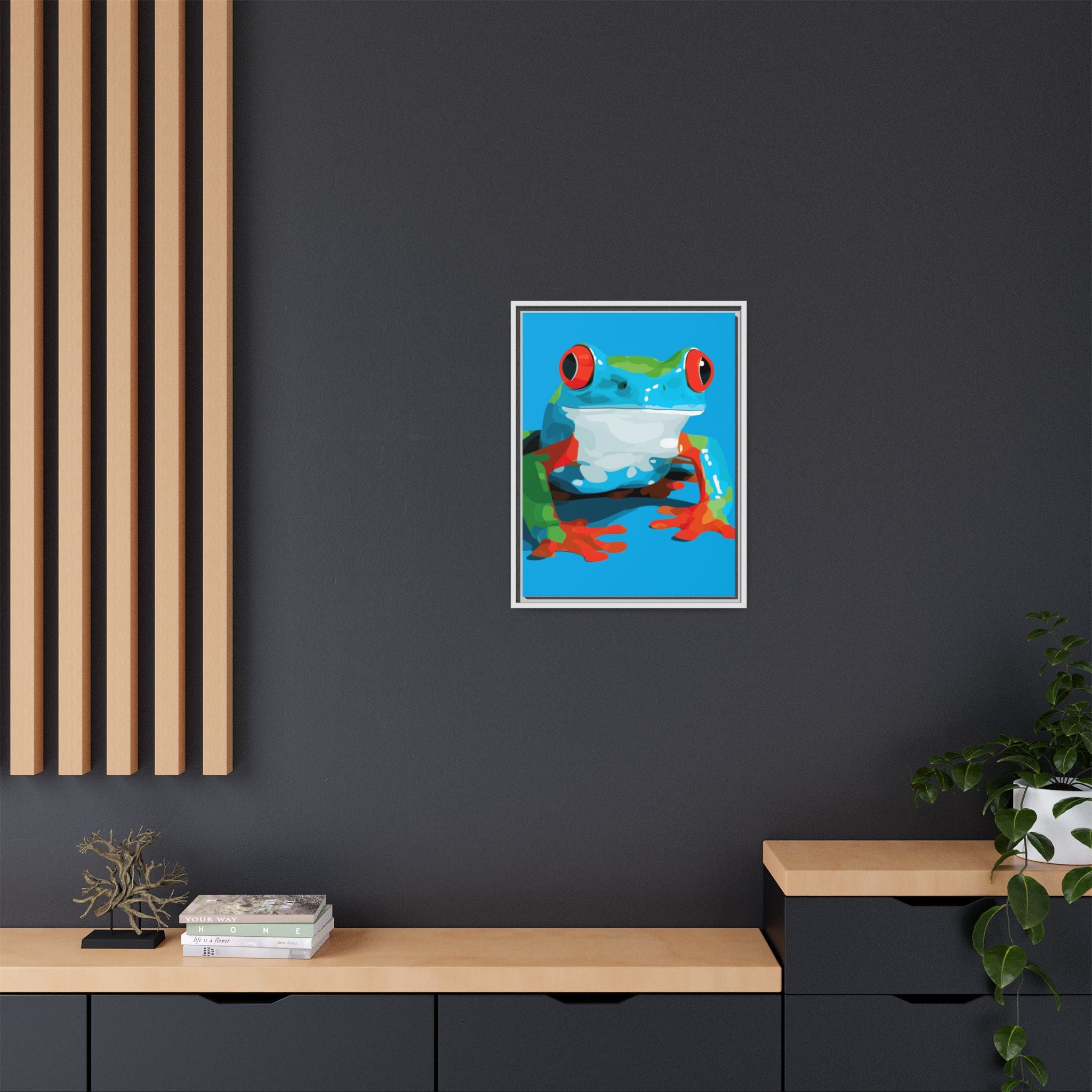 Red-Eyed Green Tree Frog Framed Print : Graphic Design, Pop Art Amphibian Portrait   |  Personalized & Custom Orders Available