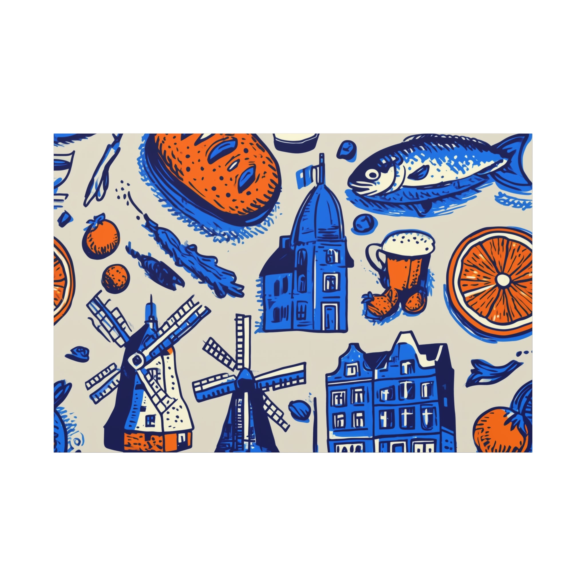 Dutch-Themed Matte Canvas Art Print, Wall Decor, Home Decor, Art Plaque, Gift for Food Lovers, Colorful Windmill Artwork