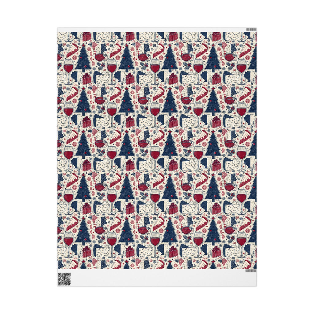 Festive Red & Navy French Christmas Tree Wrapping Paper — Holiday Gift Wrap Roll