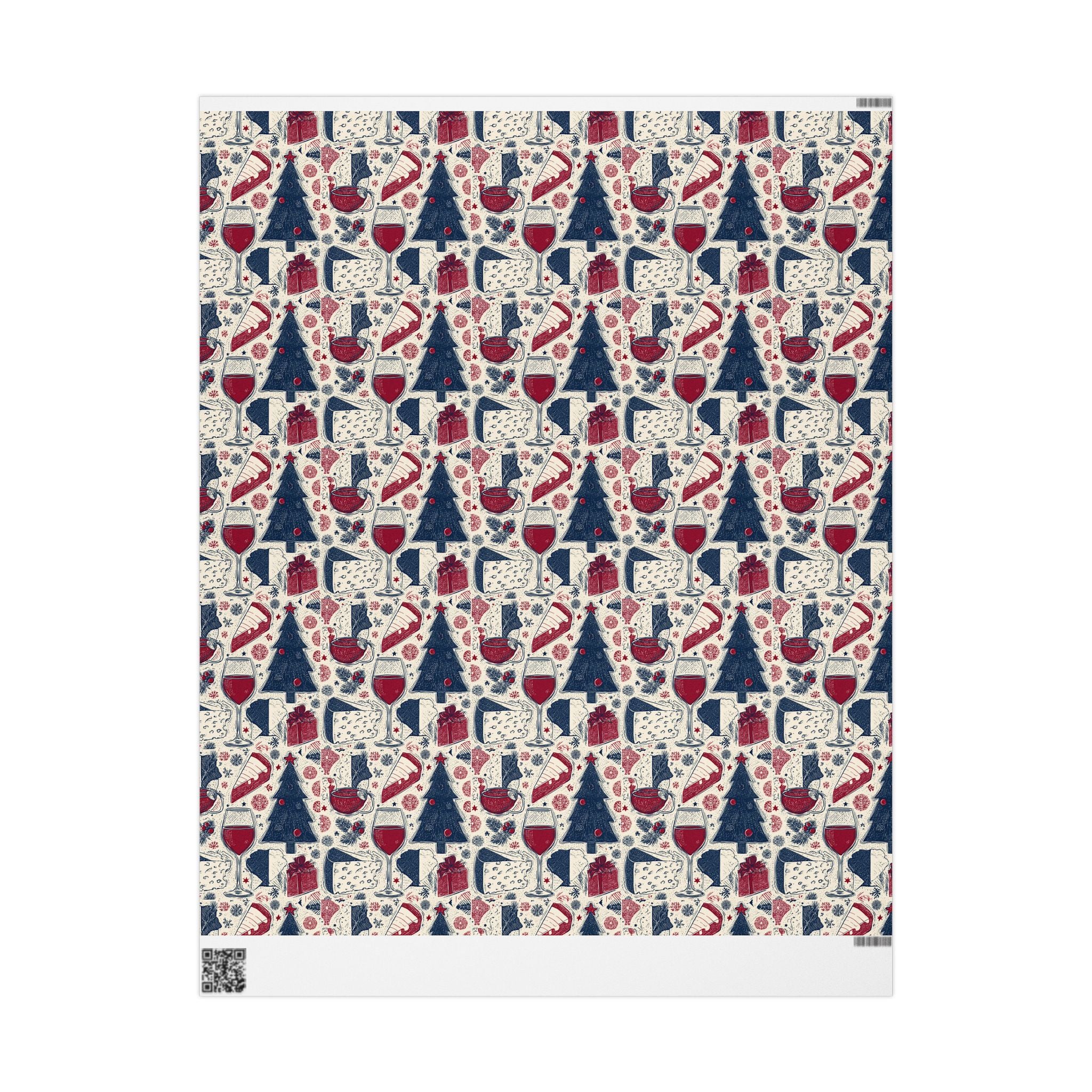 Festive Red & Navy French Christmas Tree Wrapping Paper — Holiday Gift Wrap Roll