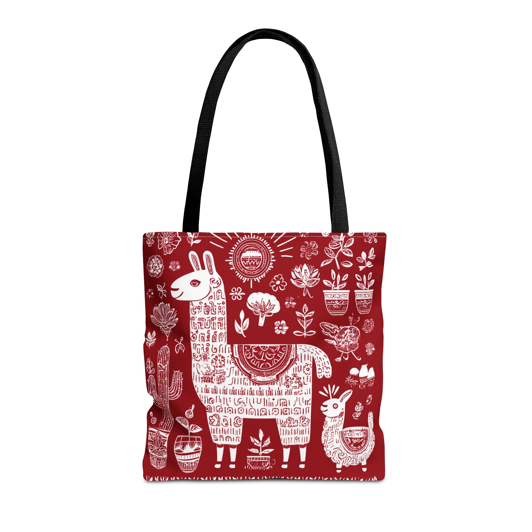 Llama Love Tote Bag, Colorful Alpaca Shopper, Boho Market Tote, Eco-Friendly Gift, Perfect for Festivals, Red AOP Design