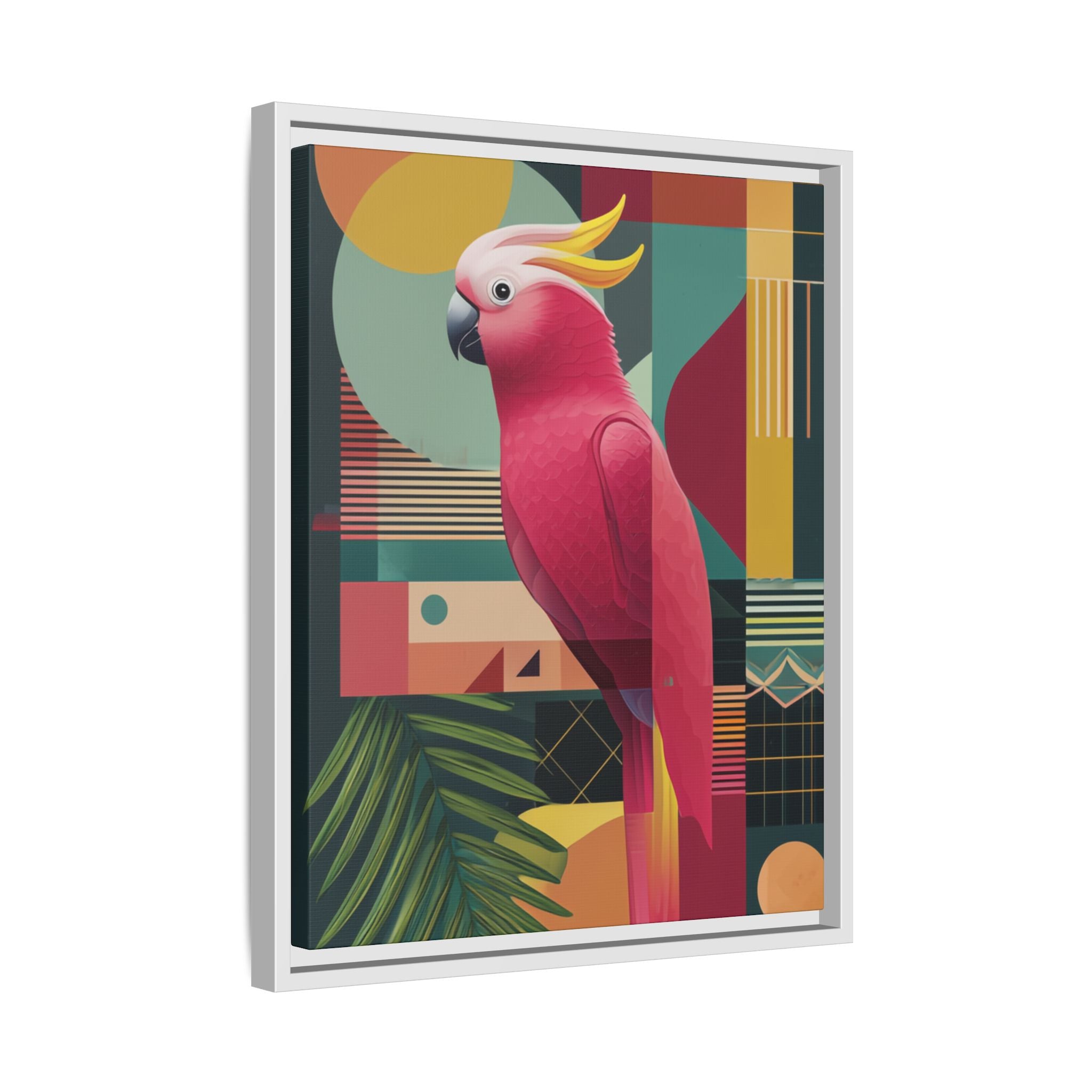 Geometric Cockatoo Framed Print: Mid-Century Modern Bird Art, Contemporary Graphic Print   |  Personalized & Custom Orders Available