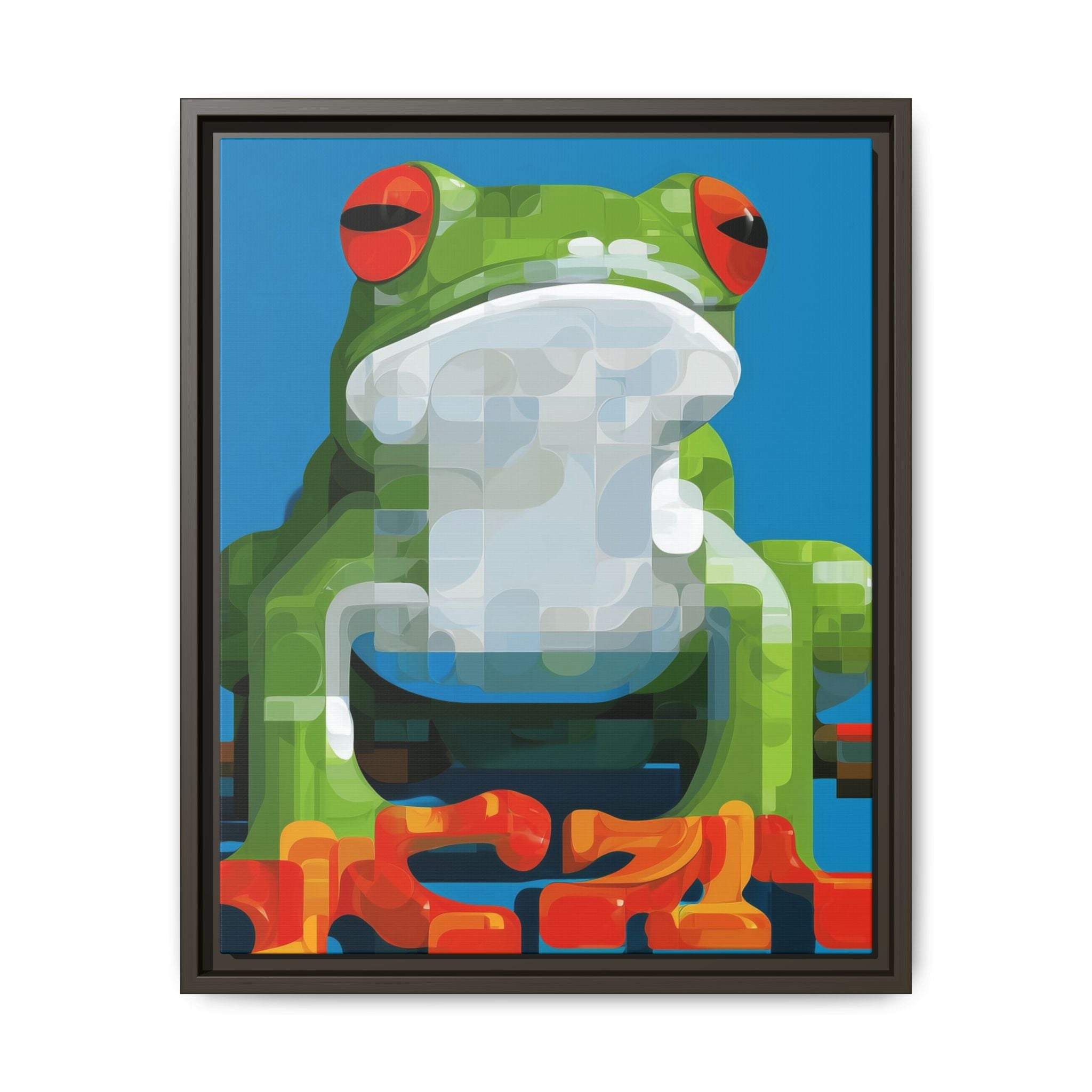 Pixel Frog Framed Print : Geometric Digital Art, Mosaic Amphibian Portrait   |  Personalized & Custom Orders Available