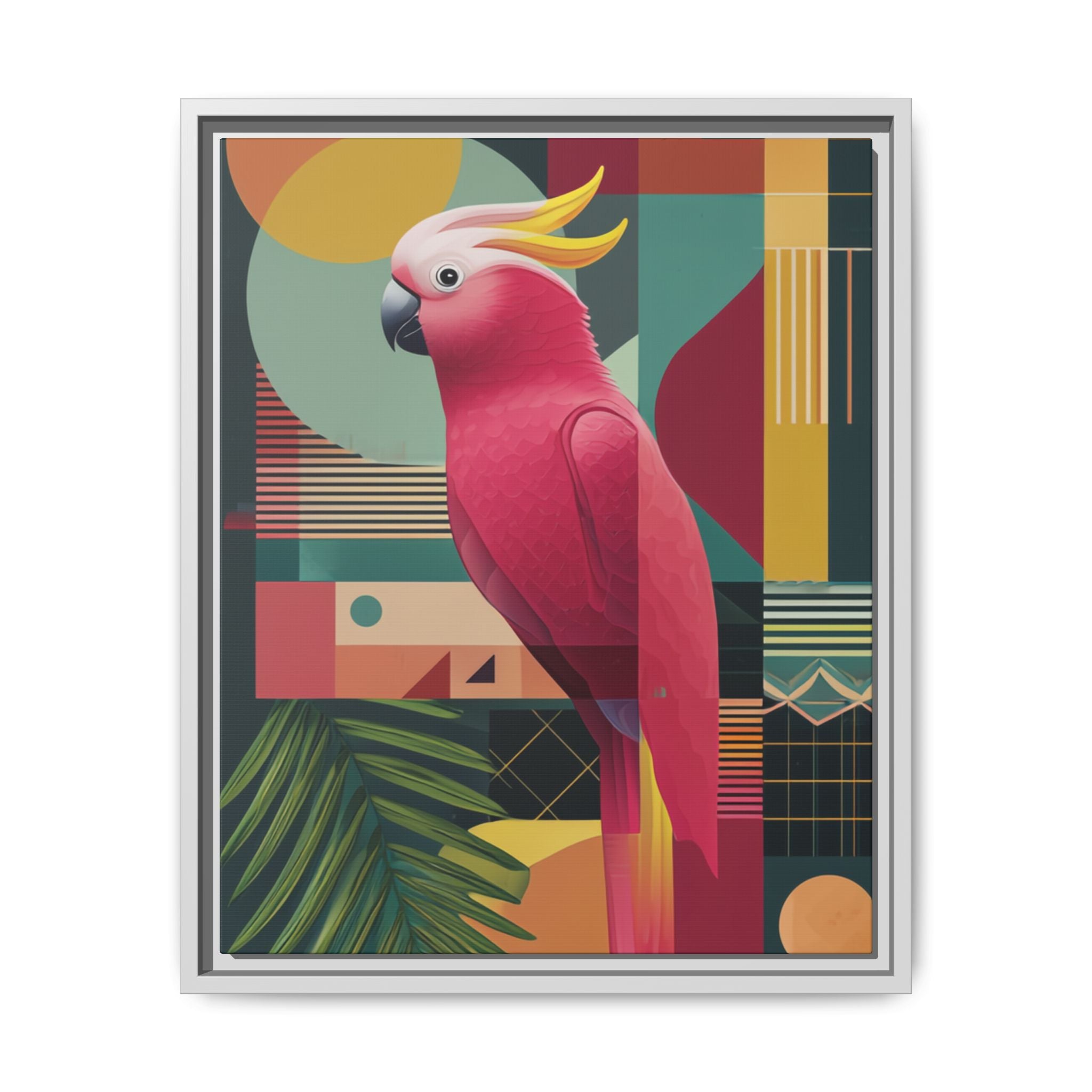 Geometric Cockatoo Framed Print: Mid-Century Modern Bird Art, Contemporary Graphic Print   |  Personalized & Custom Orders Available