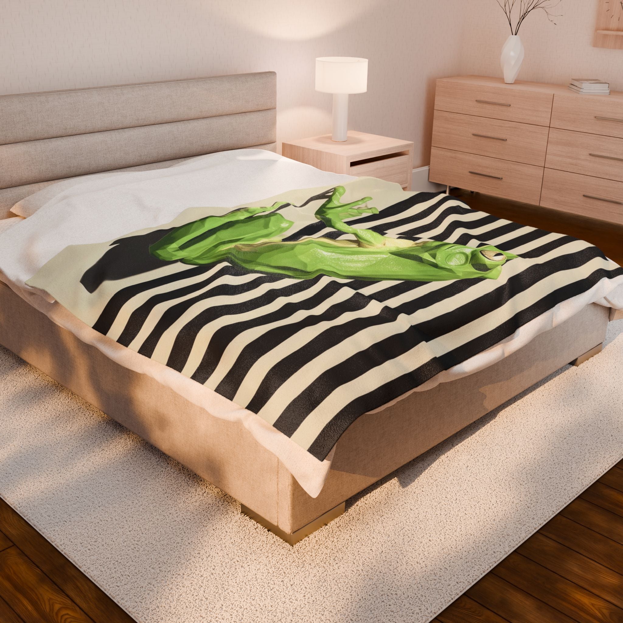 Green Tree Frog Quilt Cover, Doona Cover, Duvet: Low-Poly Nature Art, Geometric Frog Design   |    Custom Orders Available
