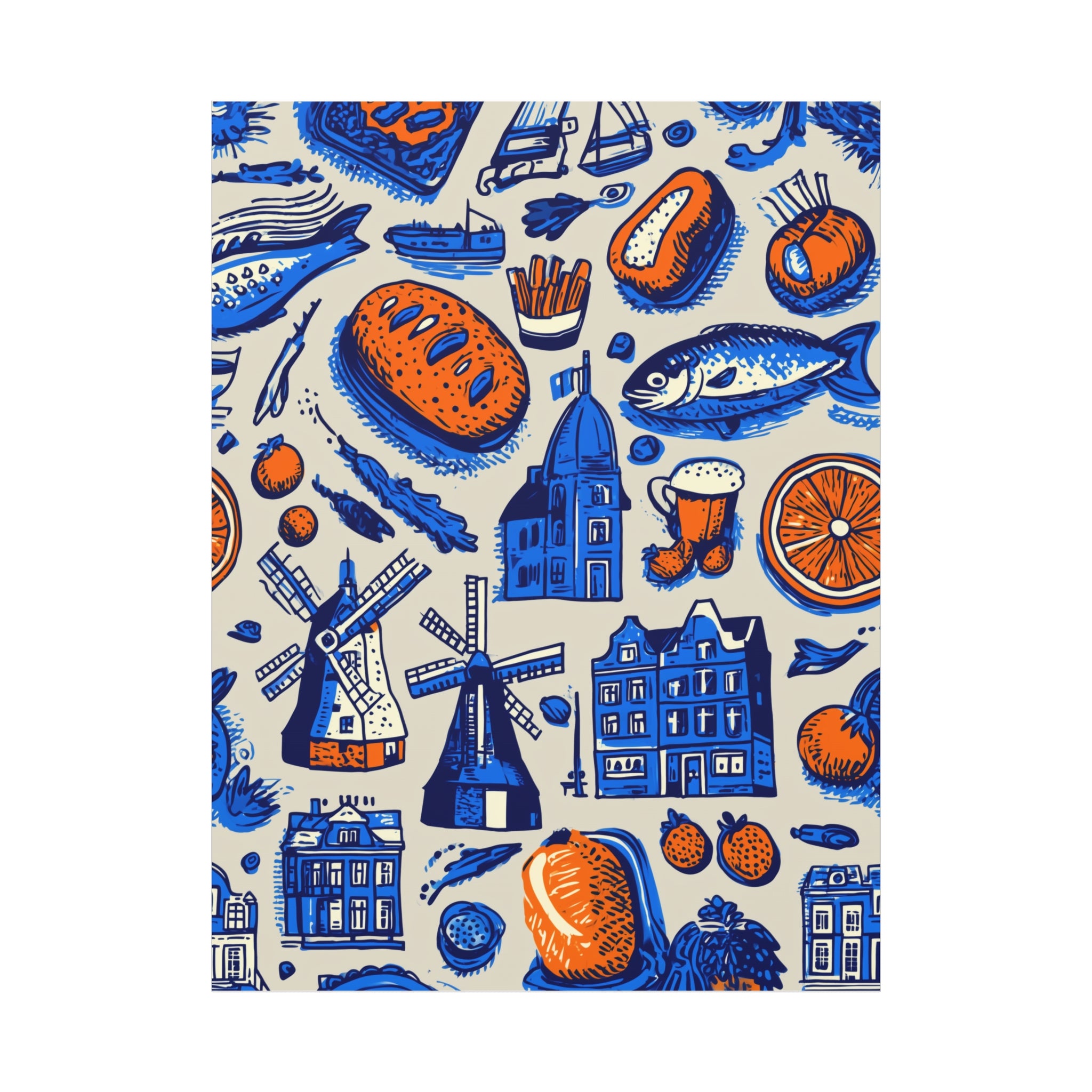 Dutch-Themed Matte Canvas Art Print, Wall Decor, Home Decor, Art Plaque, Gift for Food Lovers, Colorful Windmill Artwork