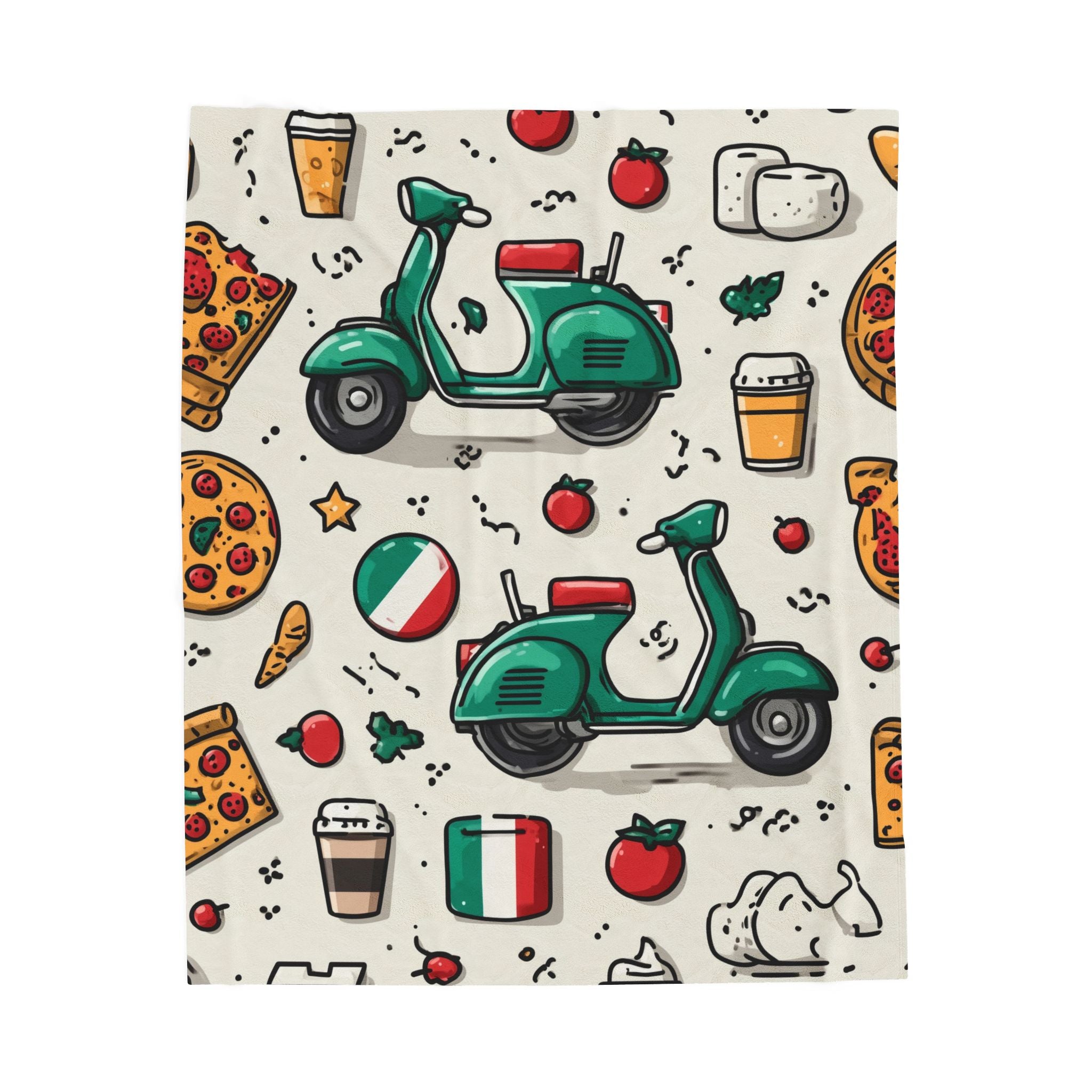 Plush Blanket Italian Vespa Doona Cover, Velveteen Bedspread Quilt, Cozy Bedroom Decor Gift, Home Textiles, Vintage Transportation Bedding