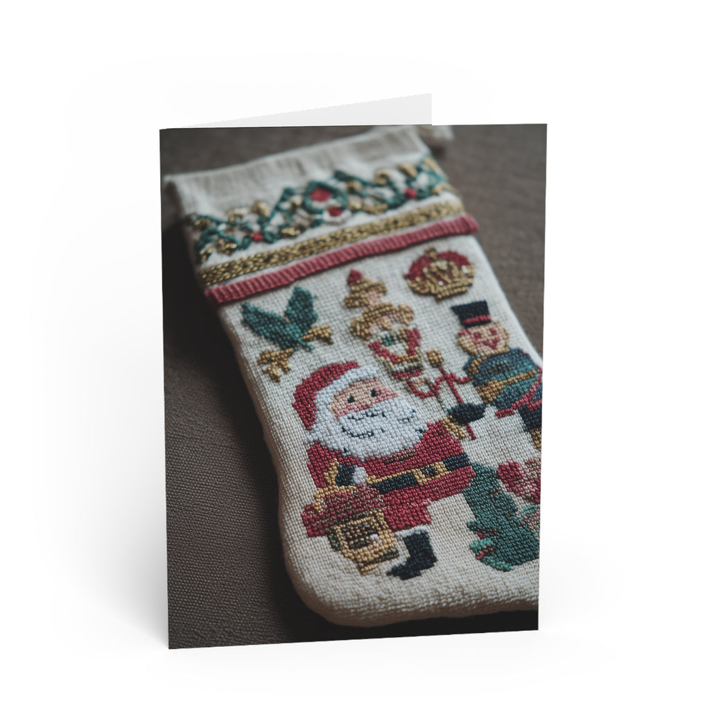 Christmas Stocking Greeting Card — Vintage Santa & Nutcracker Holiday Card