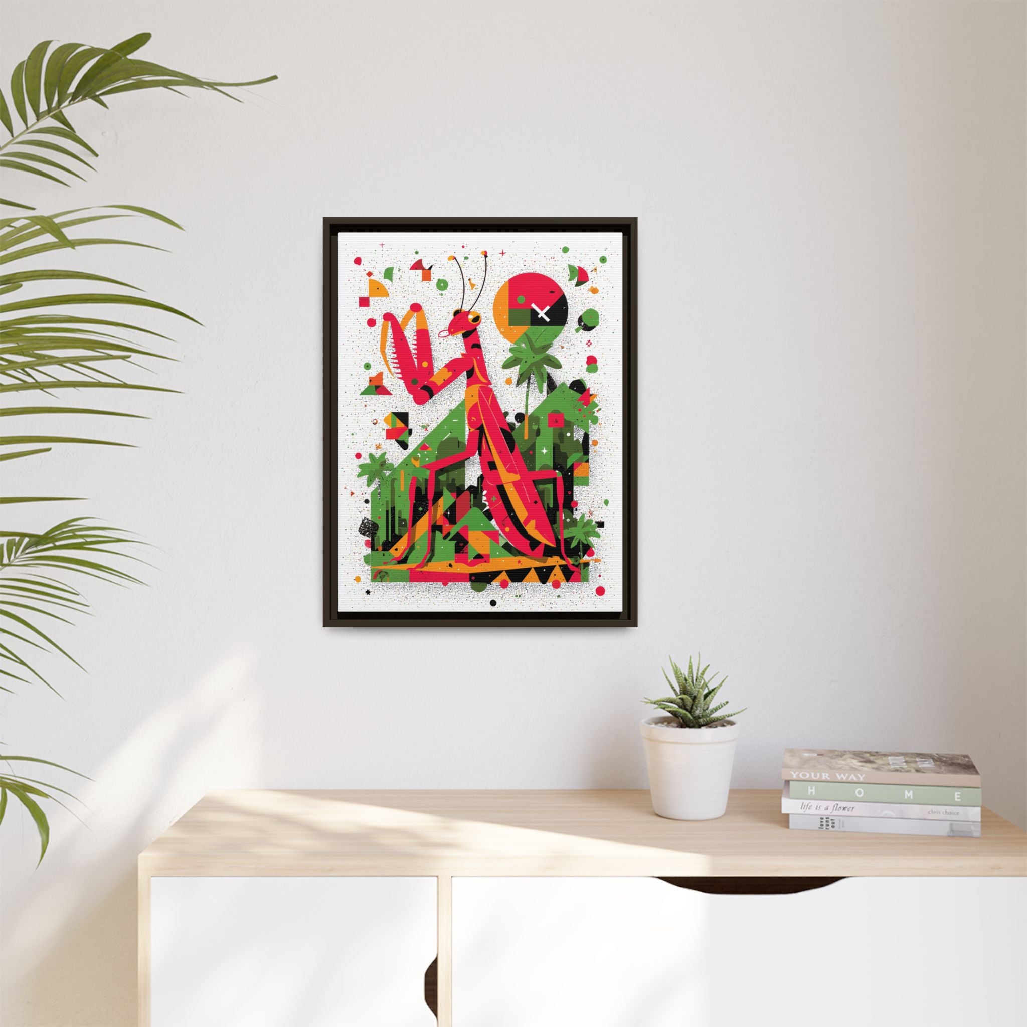 Praying Mantis Framed Print Geometric : Abstract Modernist Insect Art, Graphic Design Composition   |   Custom Orders Available