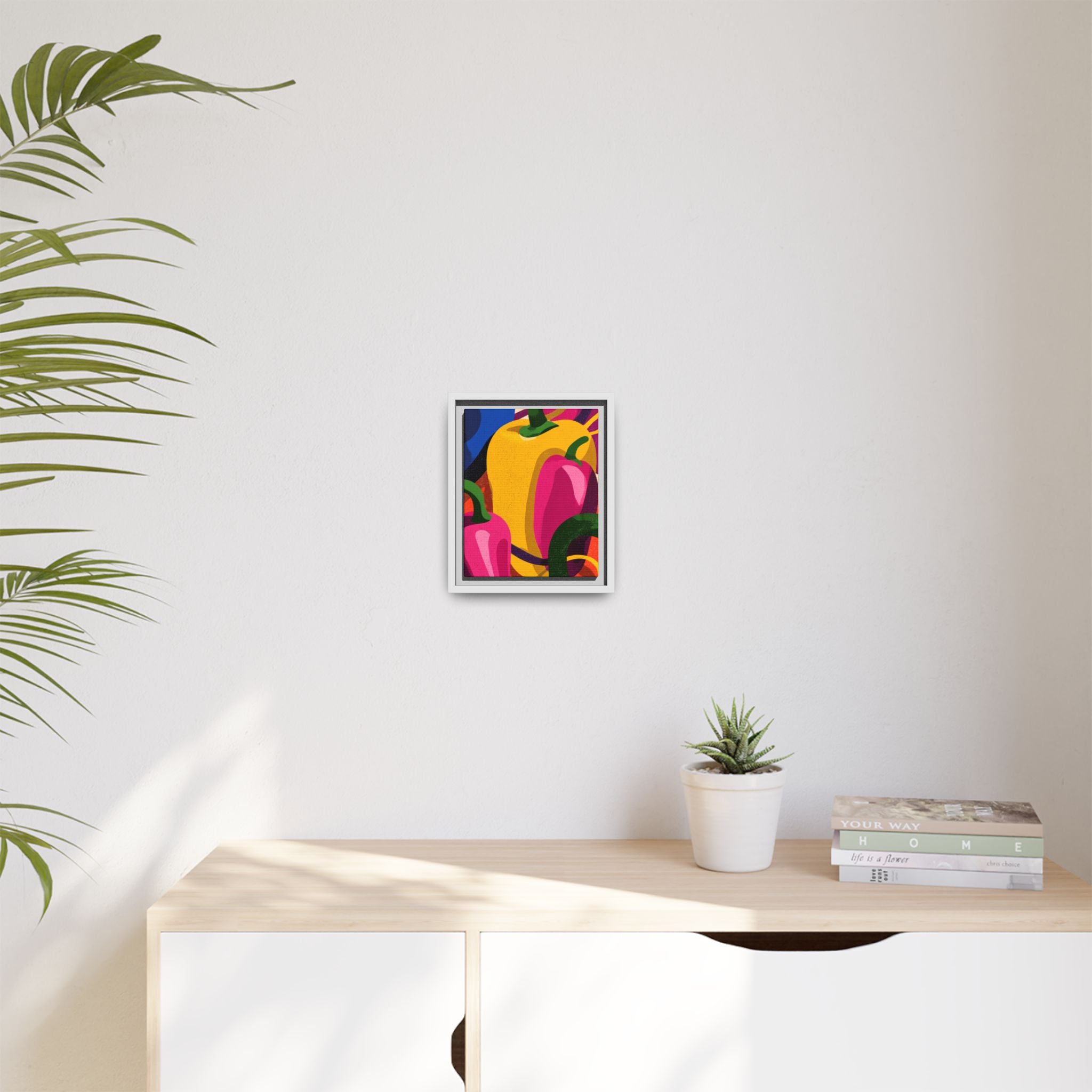 Canvas Art, Abstract Geometric Bell Peppers, Framed Wall Decor Print, Kitchen Wall Art, Modern Home Decor, Foodie Gift
