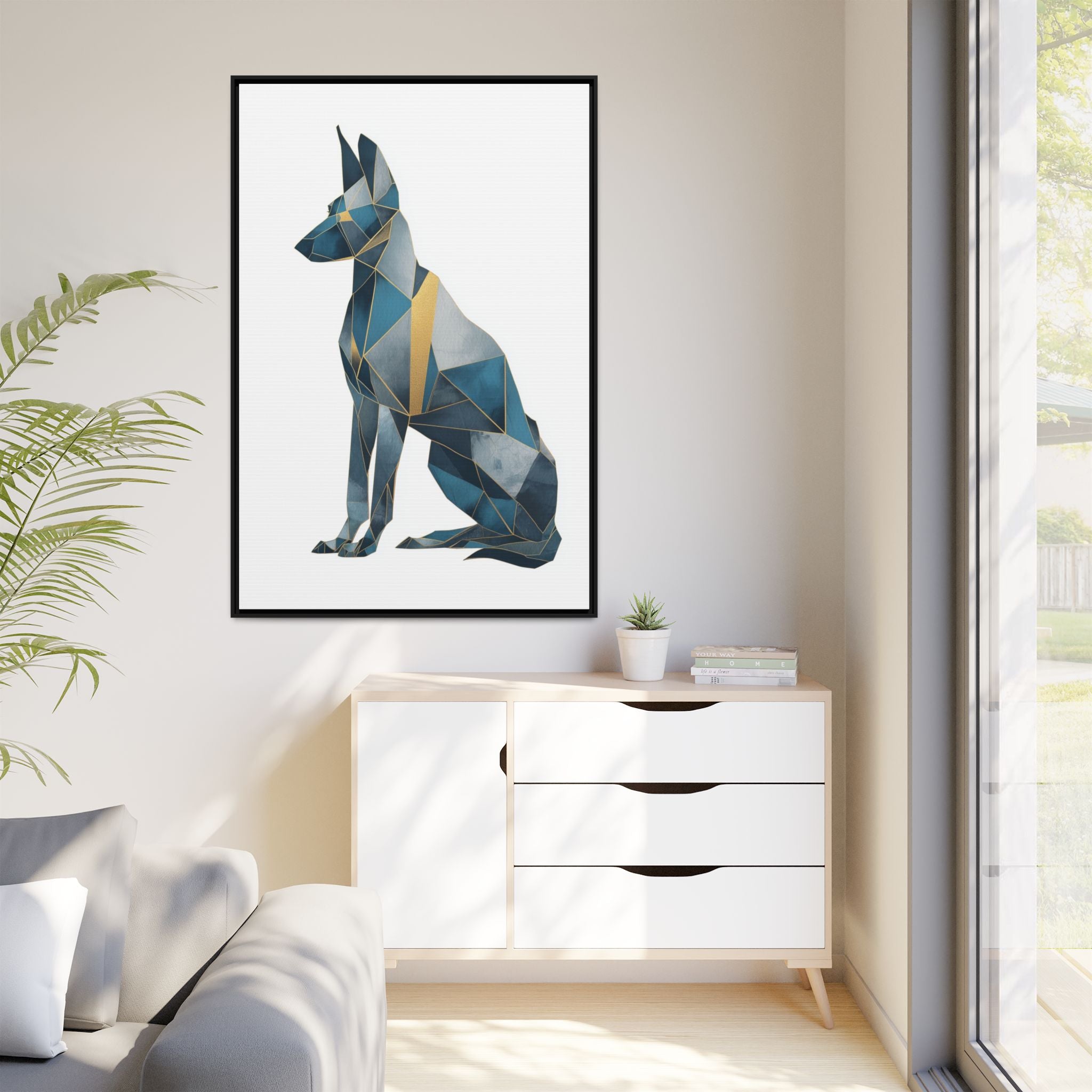Geometric Canine Mosaic: Fractured Blue Shepherd, Modern Polygonal Art   |  Personalized & Custom Orders Available