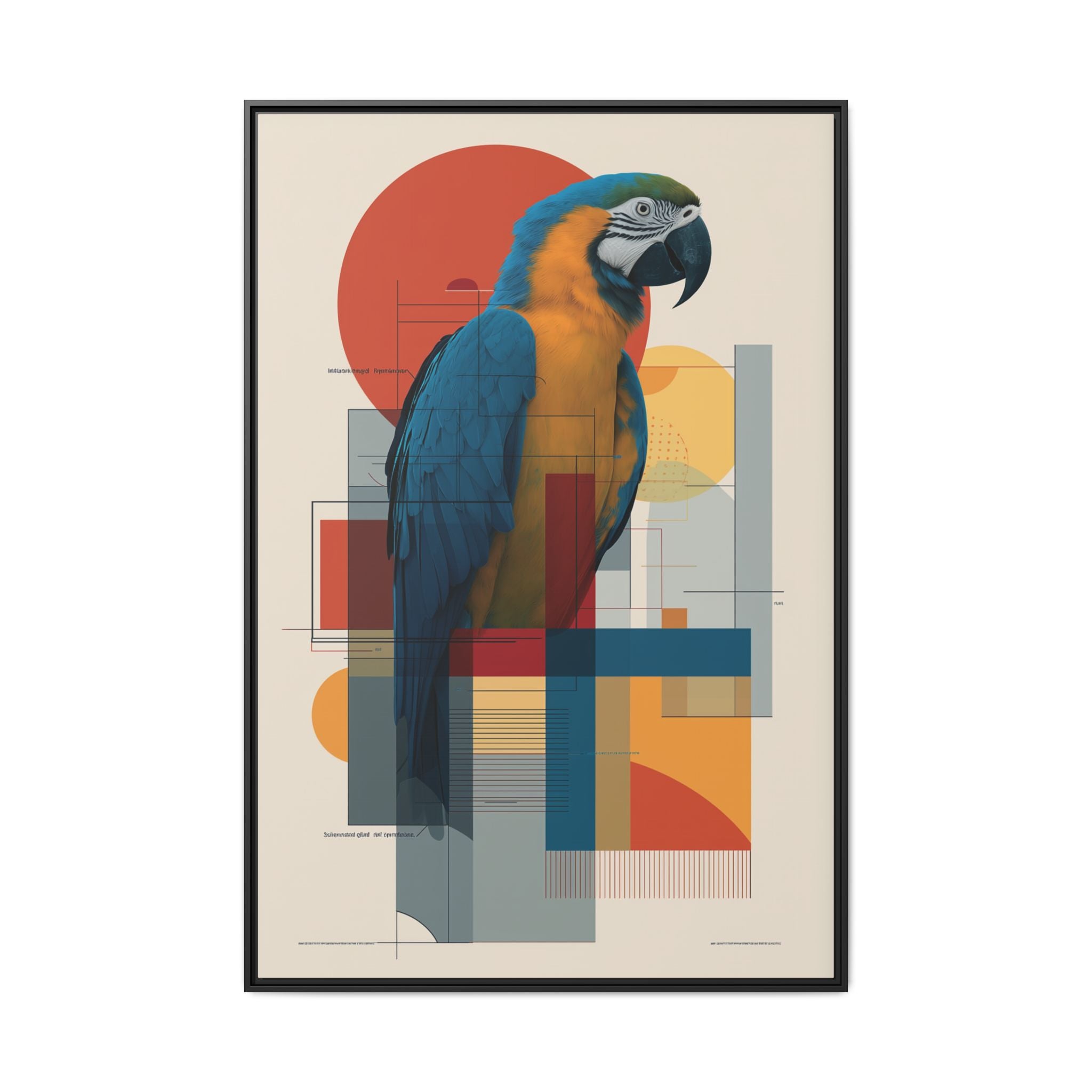 Macaw in Geometric Harmony: Modern Avian Portrait, Architectural Abstract Composition   |    Custom Orders Available
