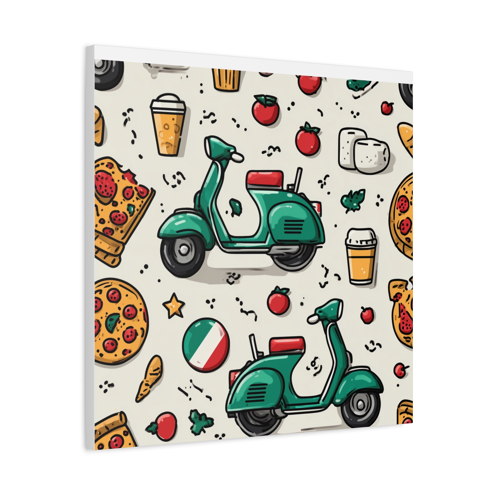 Vibrant Travel Nostalgia Canvas Art, Scooter Decor, Foodie Wall Art, Fun Home Decor, Gift for Adventurers, Kitchen Wall Hanging