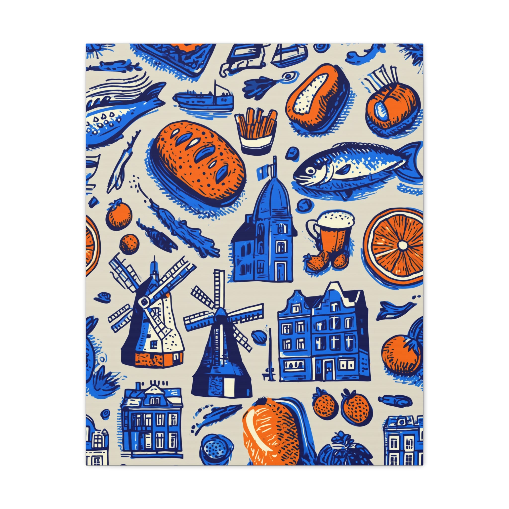 Dutch-Themed Matte Canvas Art Print, Wall Decor, Home Decor, Art Plaque, Gift for Food Lovers, Colorful Windmill Artwork