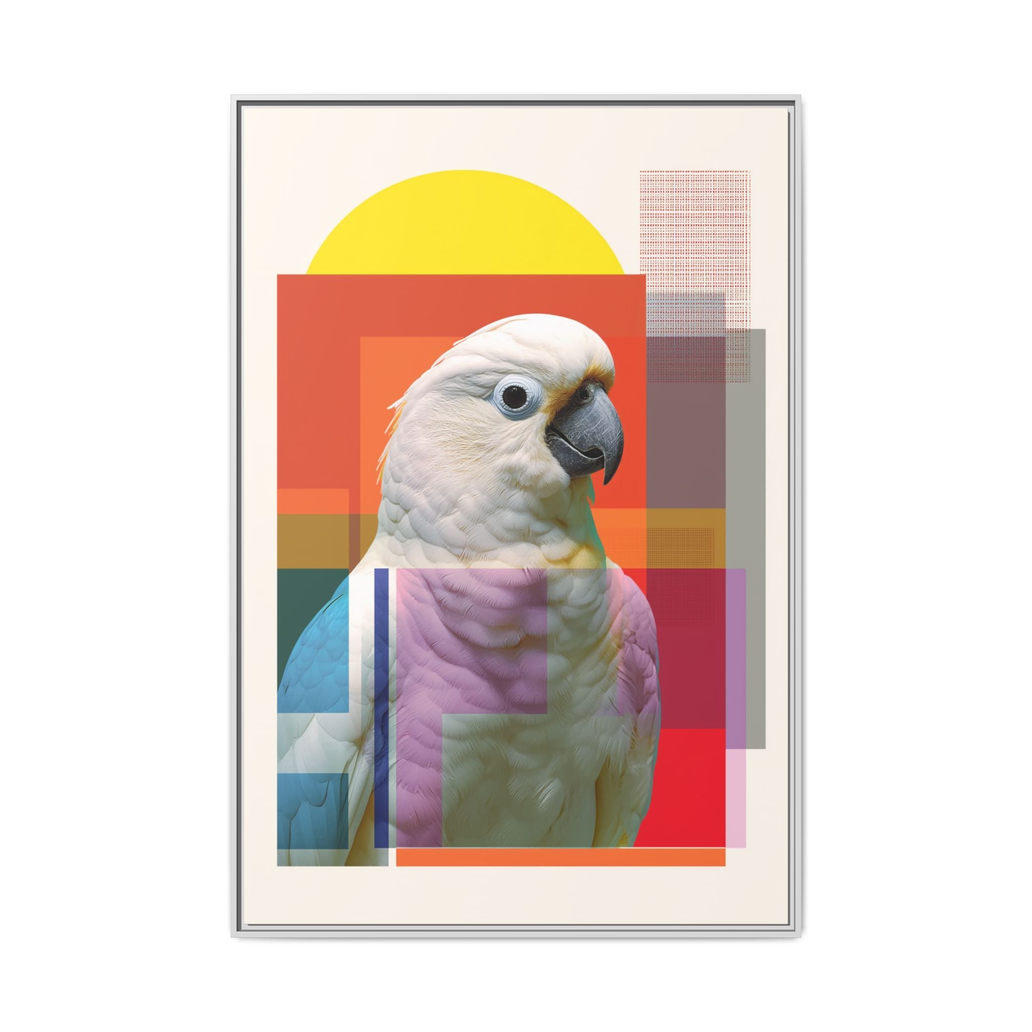 Cockatoo Chromatics Framed Print: Geometric Wildlife Portrait, Contemporary Art Print   |  Personalized & Custom Orders Available