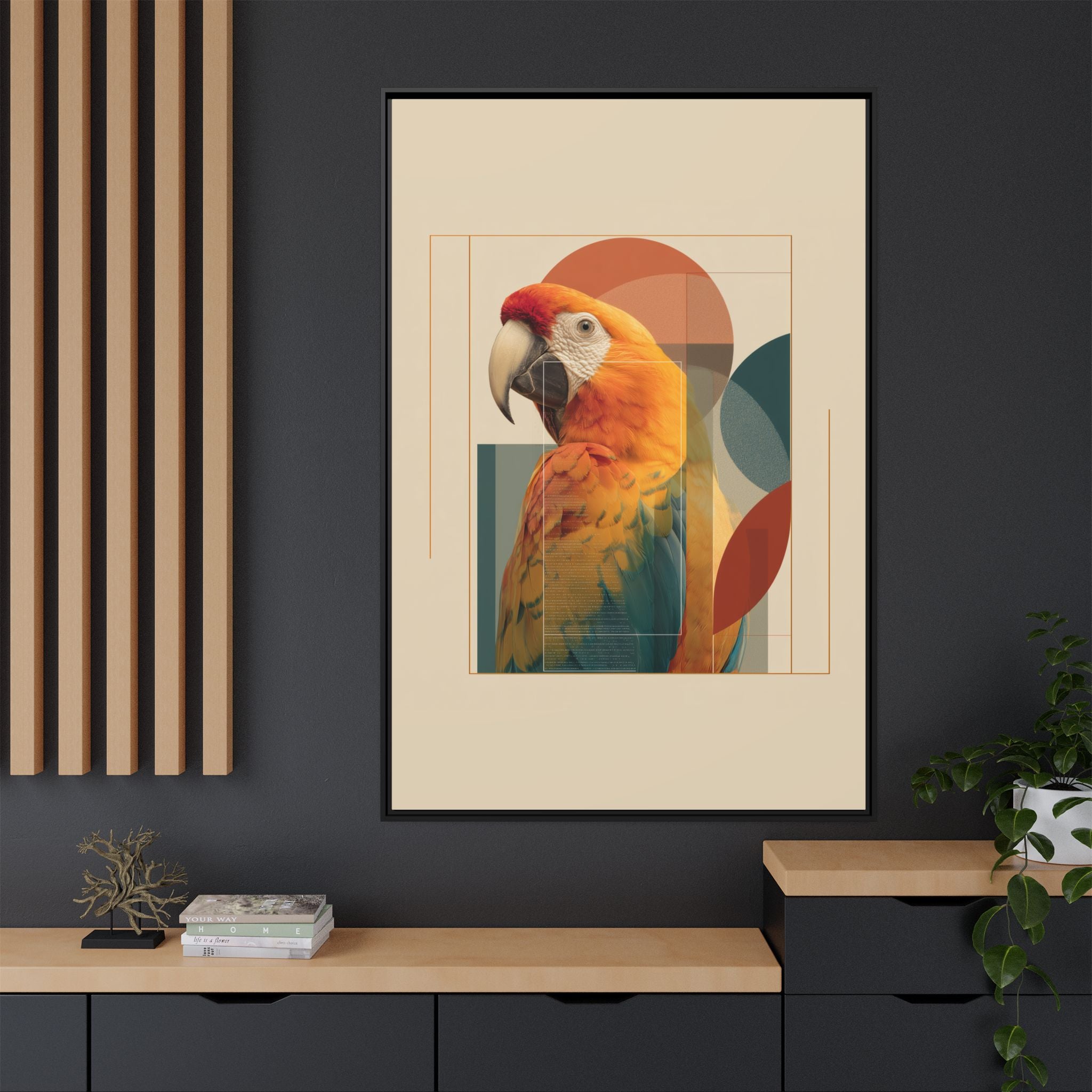 Macaw Geometry: Vibrant Avian Portrait, Modernist Graphic Design   |  Personalized & Custom Orders Available