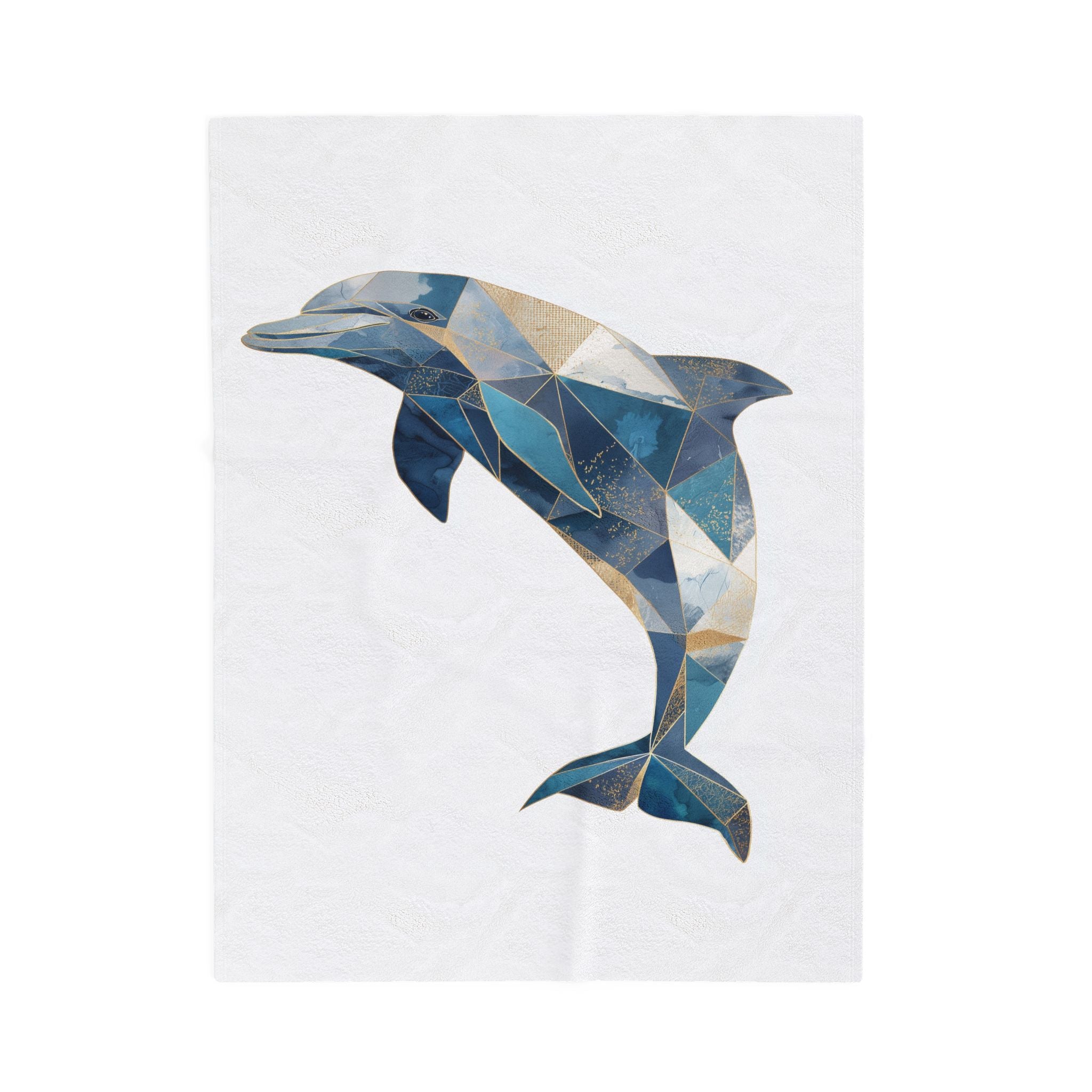 Ocean's Geometry Bedding: Mosaic Dolphin, Coastal Triangular Art, Blue and Gold Dolphin Design   |  Personalized & Custom Orders Available