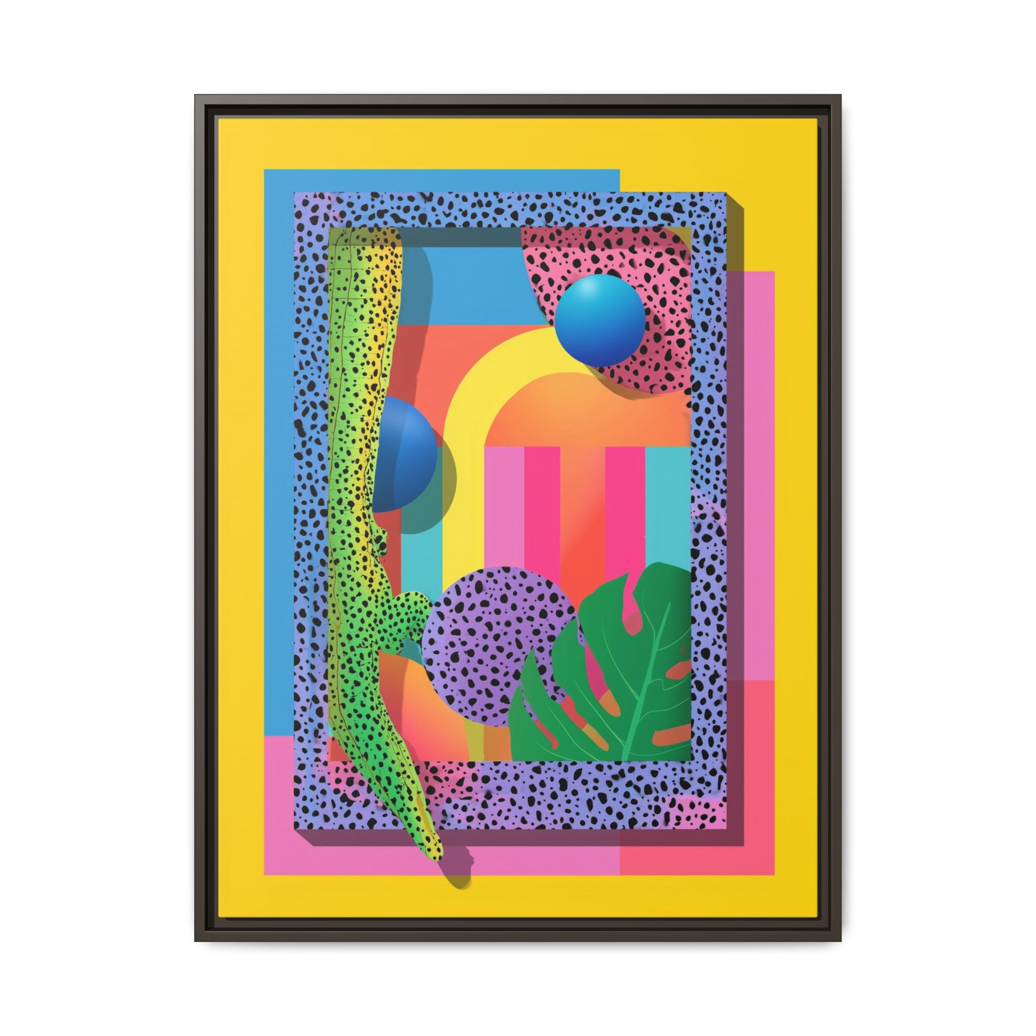 Geometric Rhythms: Abstract Layers of Color, Dimensional Shapes and Tropical Elements, Vibrant Modern Art Composition   |   Custom Orders