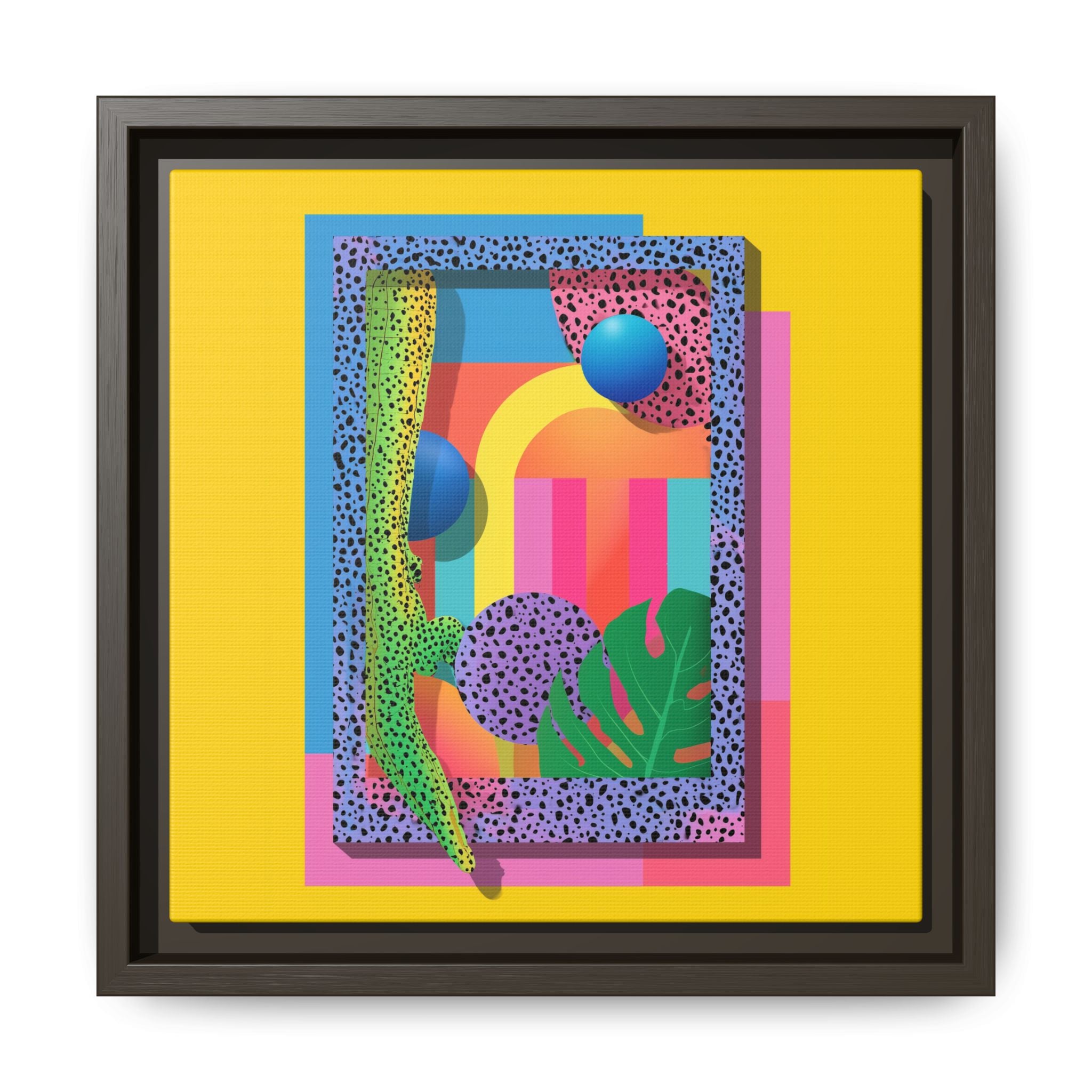 Geometric Rhythms: Abstract Layers of Color, Dimensional Shapes and Tropical Elements, Vibrant Modern Art Composition   |   Custom Orders