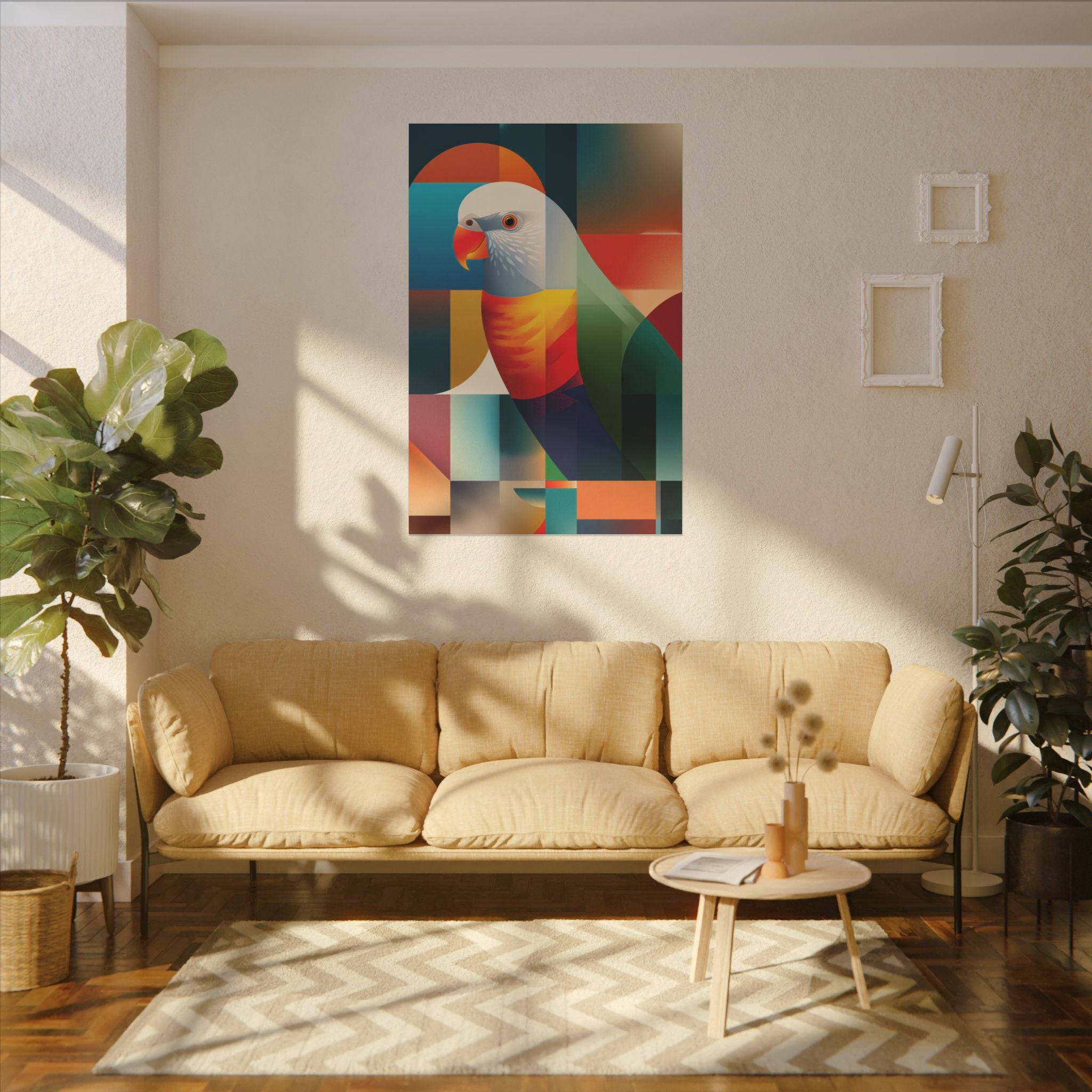 Prismatic Parrot: Cubist Geometry, Fragmented Nature   |    Custom Orders Available