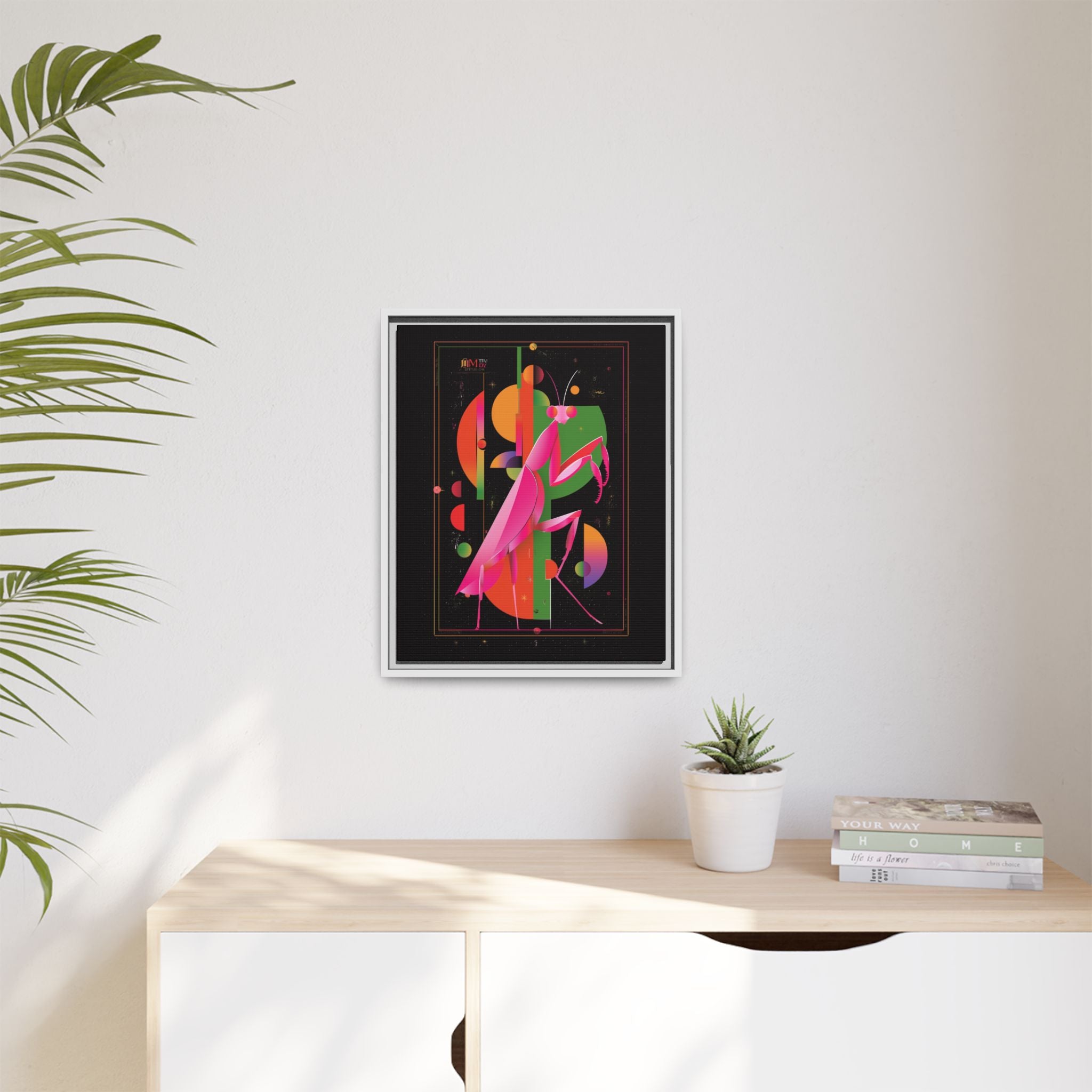 Cosmic Mantis Framed Print: Geometric Space Odyssey, Cubist Insect Illustration   |  Personalized & Custom Orders Available