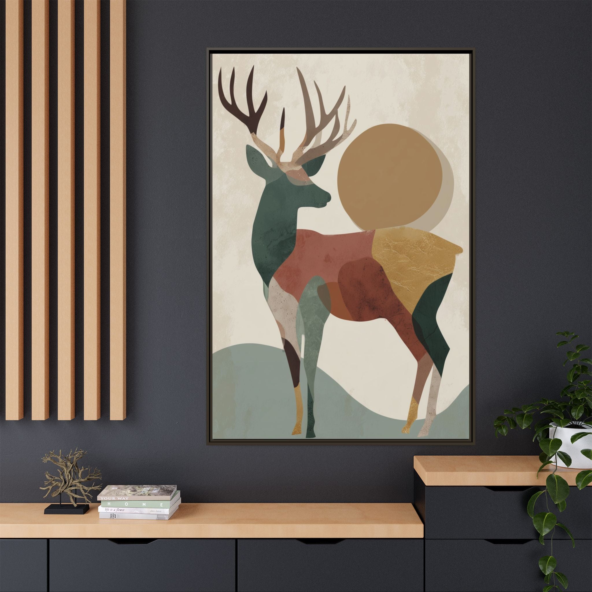 Geometric Deer Mosaic Framed Print : Modern Abstract Wildlife Art, Minimalist Nature Print   |  Personalized & Custom Orders Available