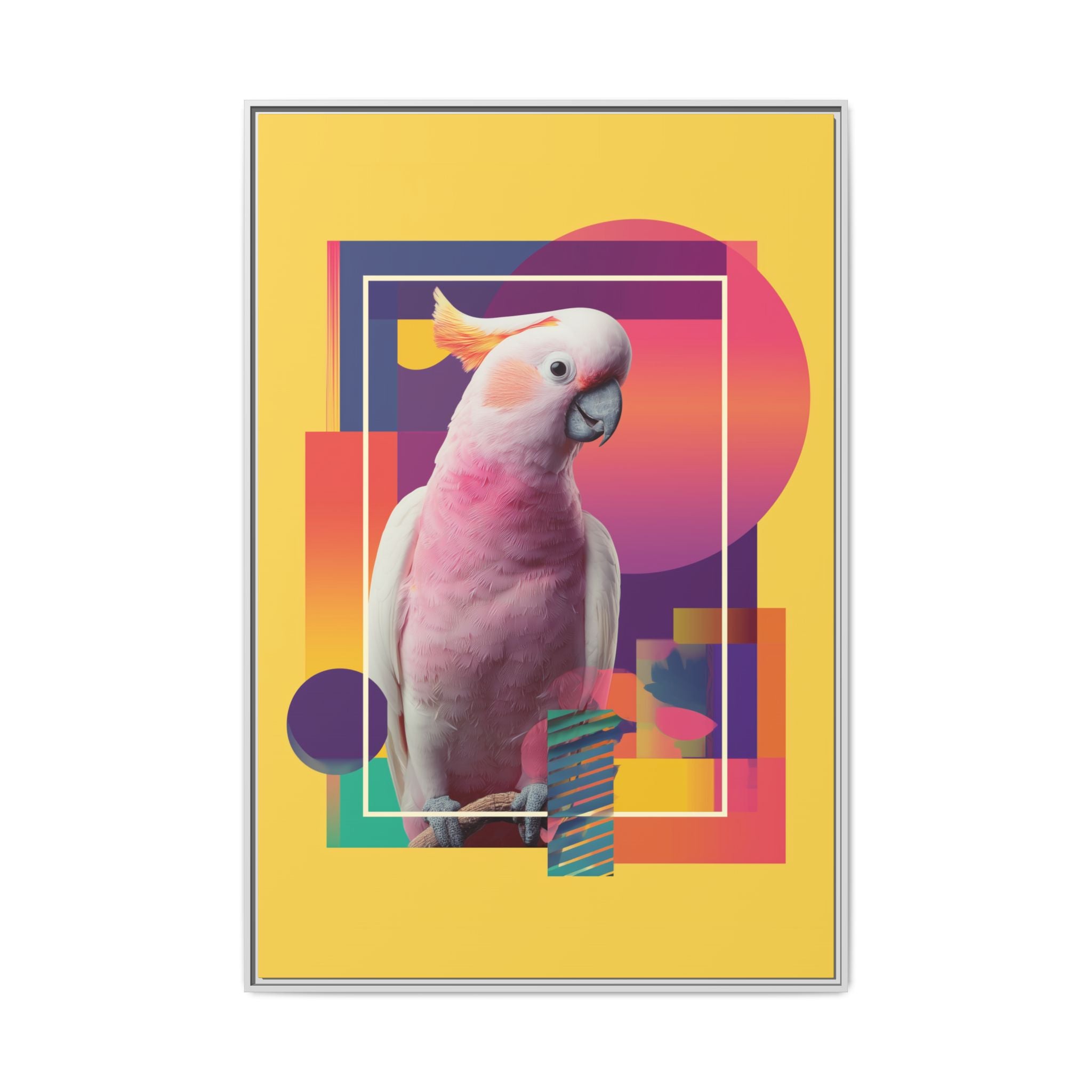 Framed Print, Cockatoo Abstract Geometric Wall Art, Matte Canvas, Colorful Bird Poster, Modern Home Decor, Tropical Animal Painting, Unique