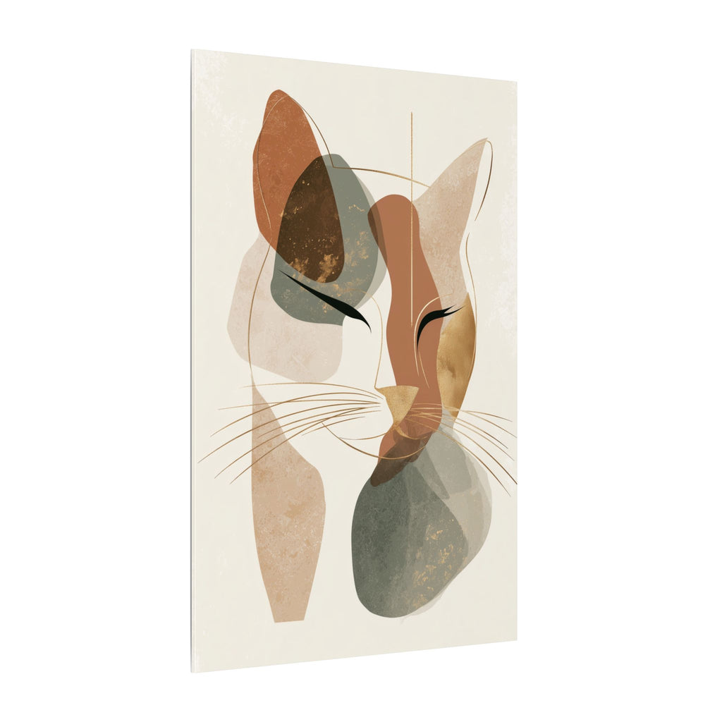 Feline Abstraction: Minimalist Cat Portrait, Contemporary Geometric Art, Organic Earth Tone Design   |  Personalized & Custom Orders
