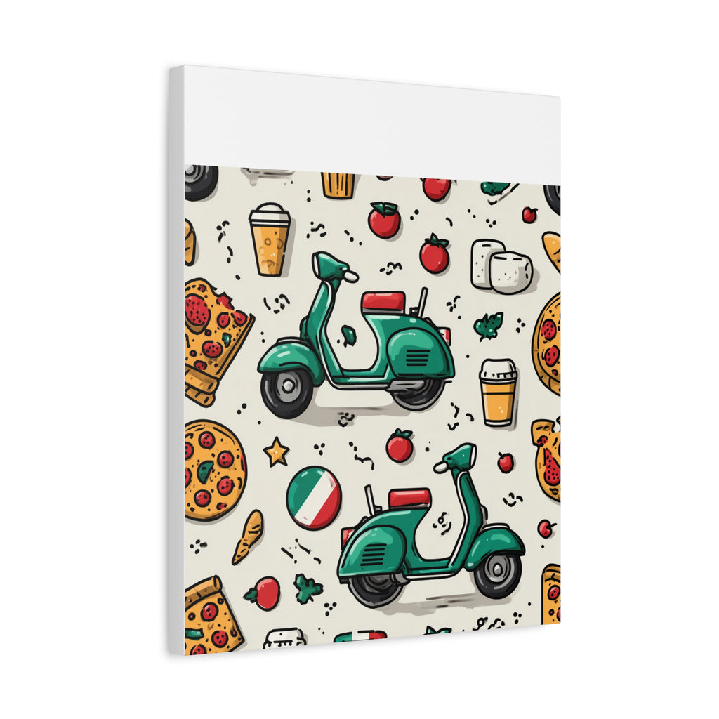 Vibrant Travel Nostalgia Canvas Art, Scooter Decor, Foodie Wall Art, Fun Home Decor, Gift for Adventurers, Kitchen Wall Hanging