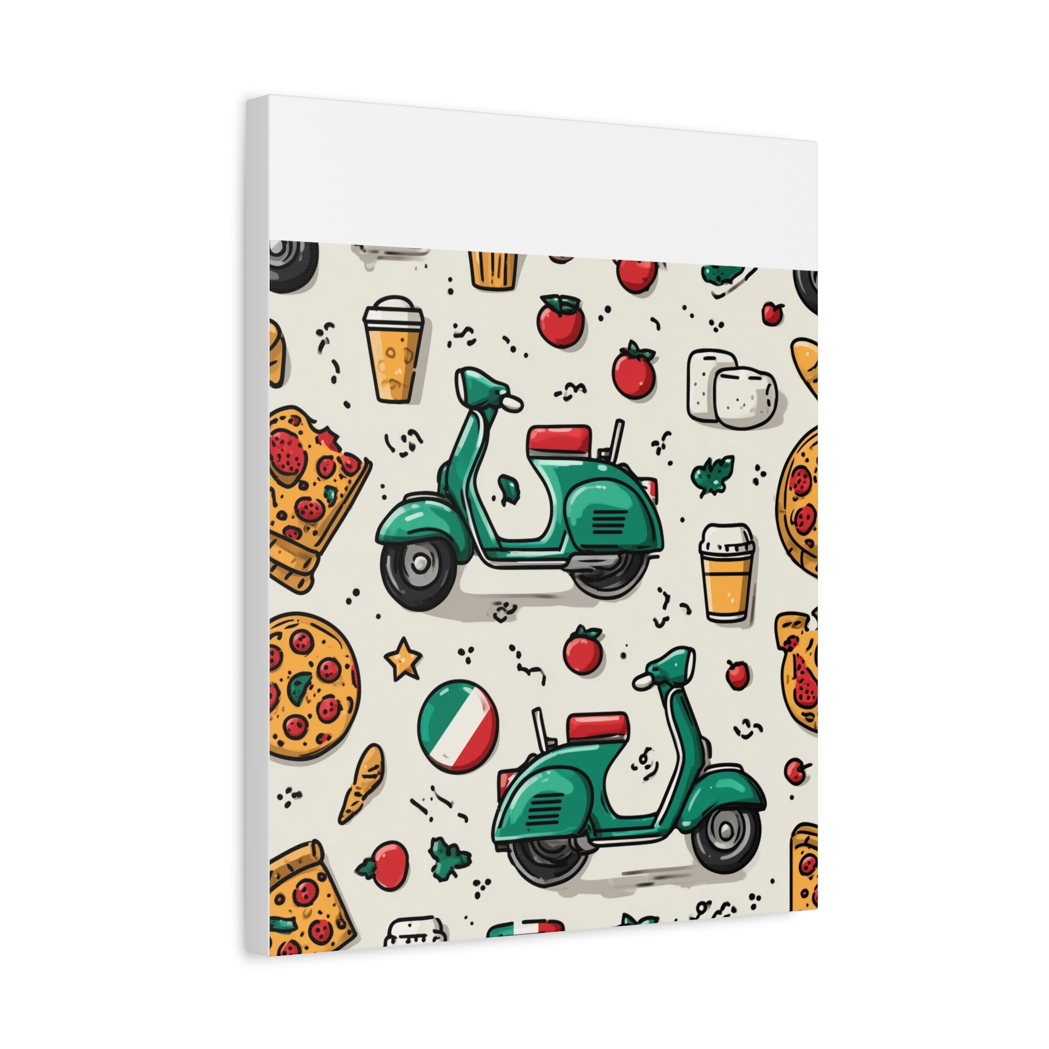 Vibrant Travel Nostalgia Canvas Art, Scooter Decor, Foodie Wall Art, Fun Home Decor, Gift for Adventurers, Kitchen Wall Hanging