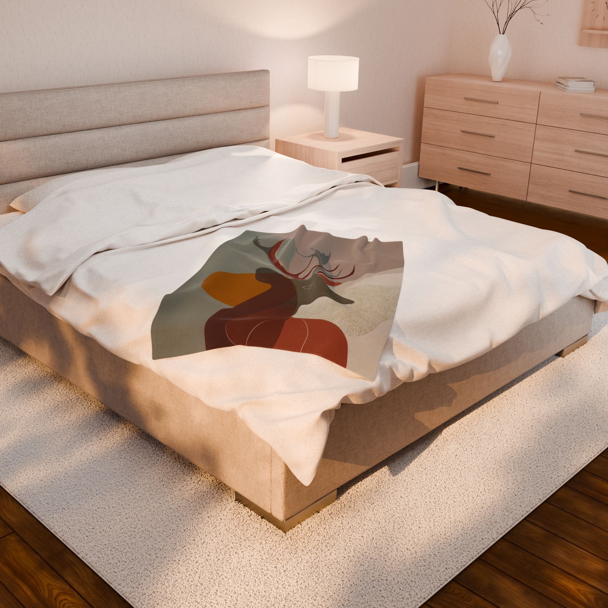 Velveteen Plush Blanket - Geometric Earthen Toned Deer Blanket, Modern Decor, Soft Throw, Cozy Bedding, Home Accent, Gift Idea