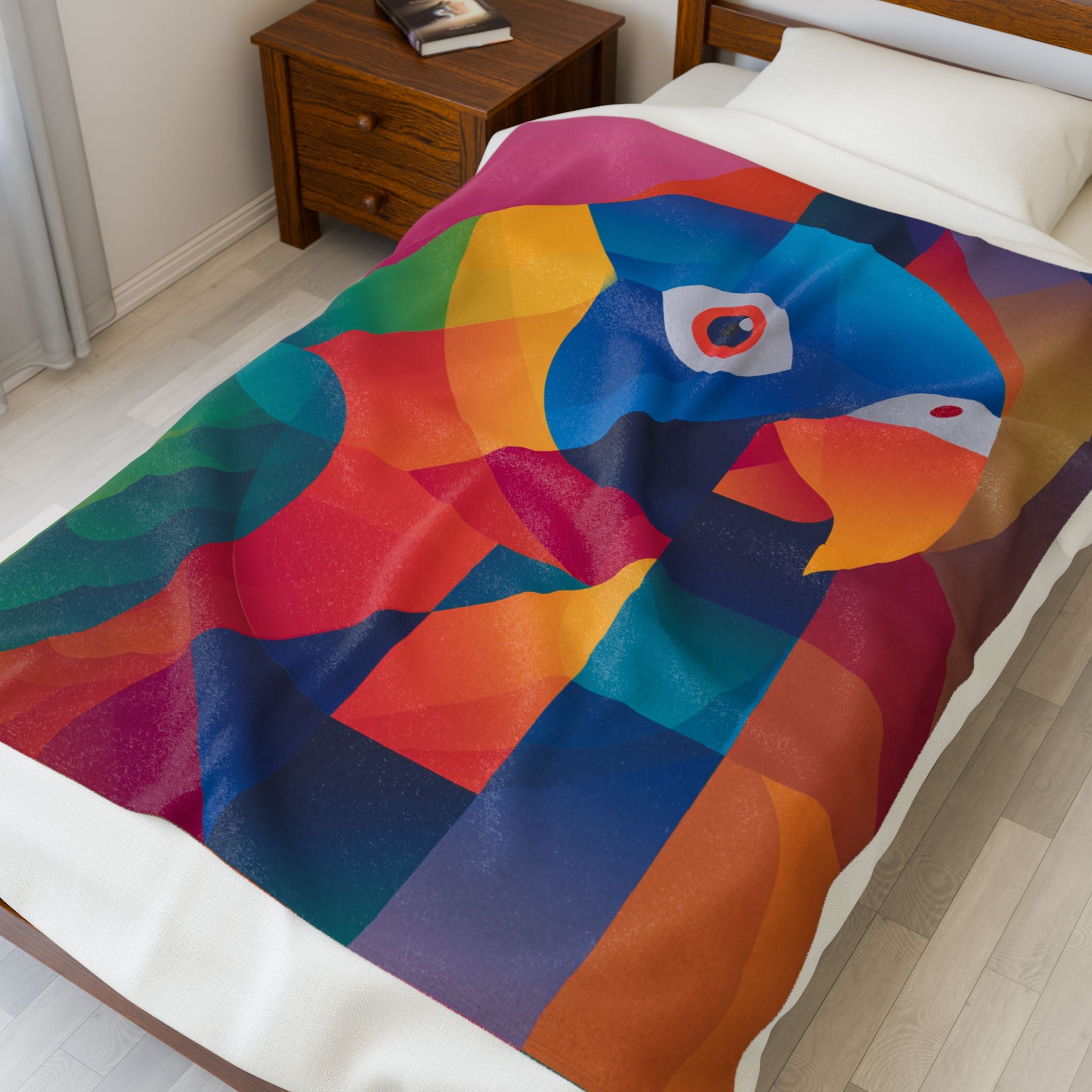 Cubist Parrot Quilt Cover, Doona Cover, Duvet : Geometric Avian Abstraction, Prismatic Color Palette   |    Custom Orders Available