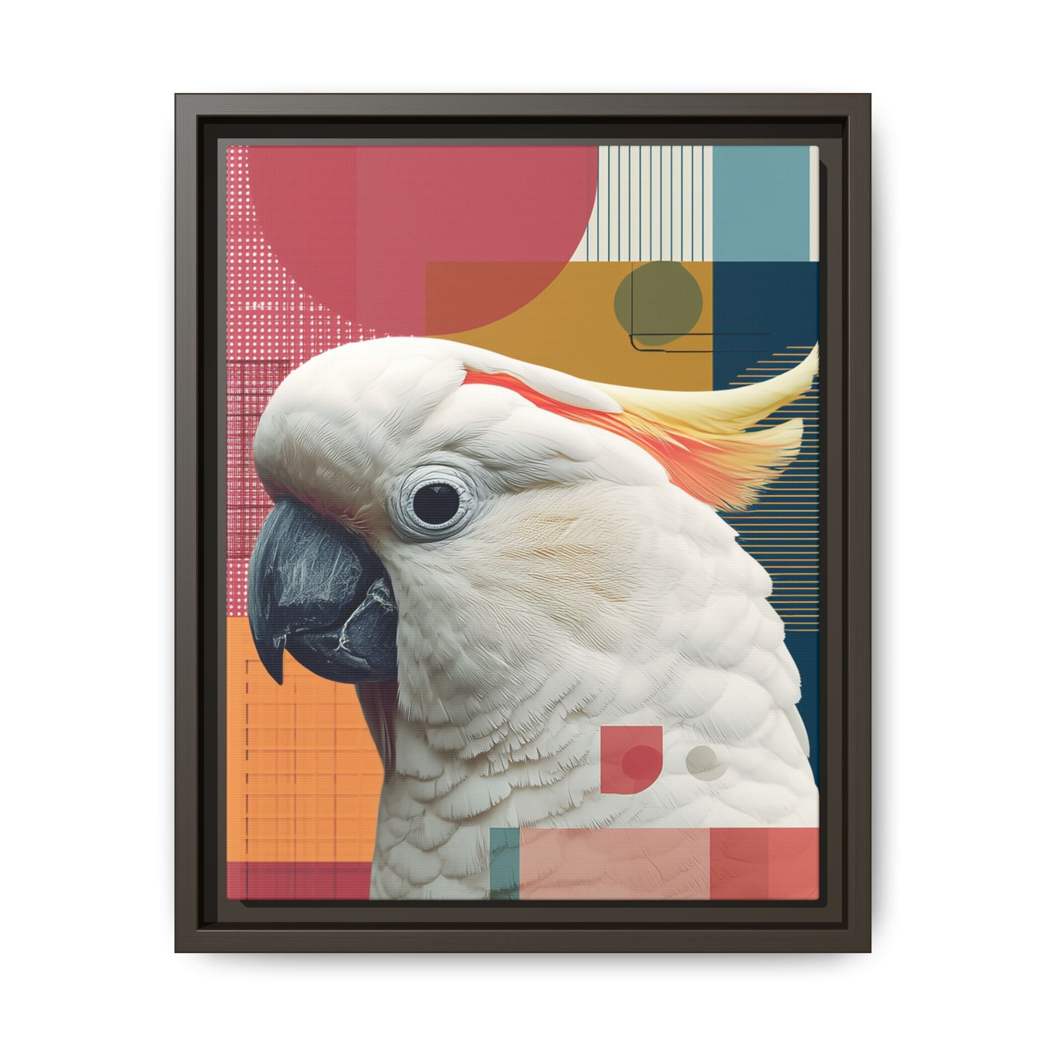 Framed Print, Cockatoo Abstract Geometric Wall Art, Matte Canvas, Colorful Bird Poster, Modern Home Decor, Tropical Animal Painting, Unique